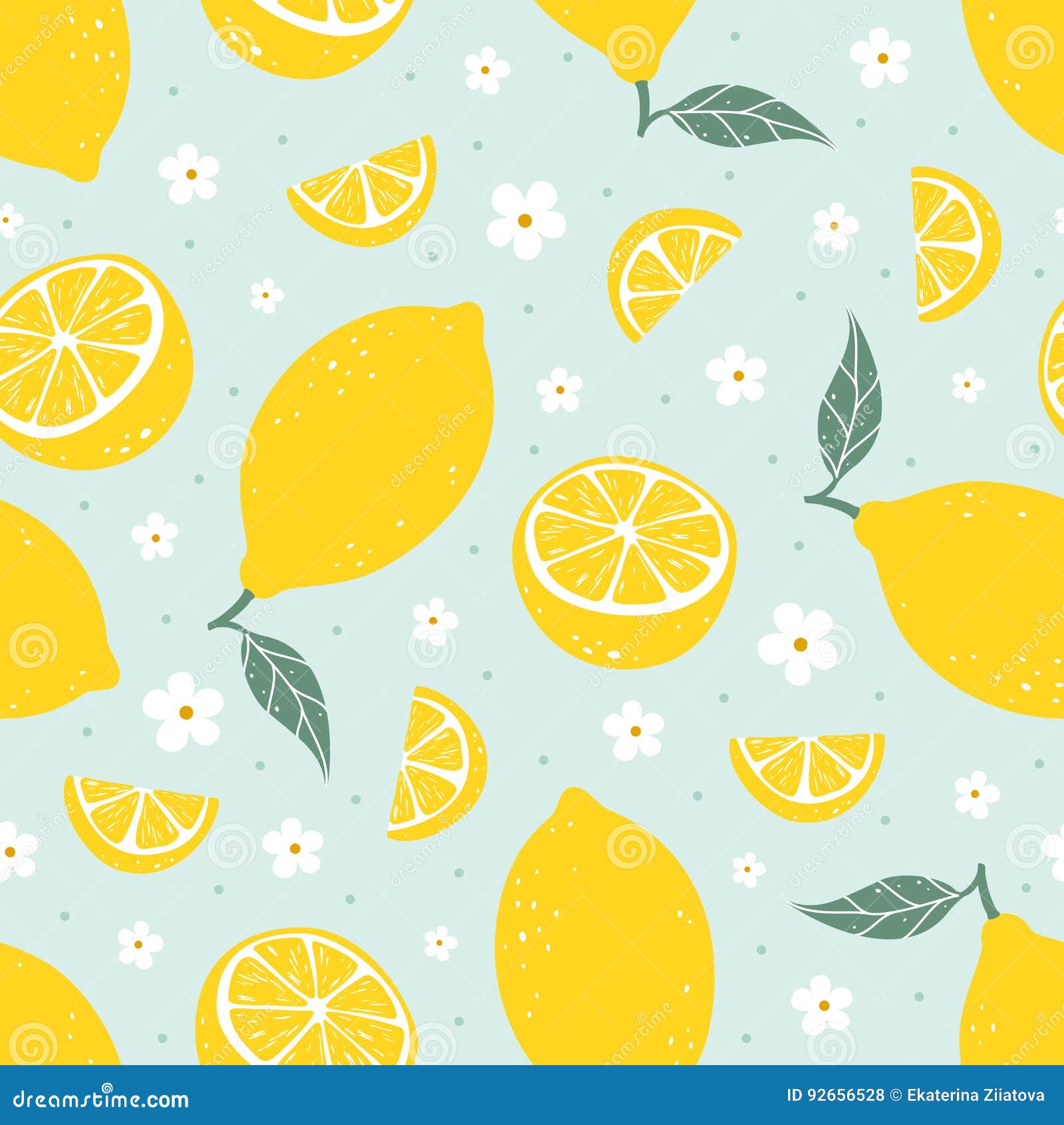 Lemon Seamless Pattern on Light Blue Background. Vector Illustration ...