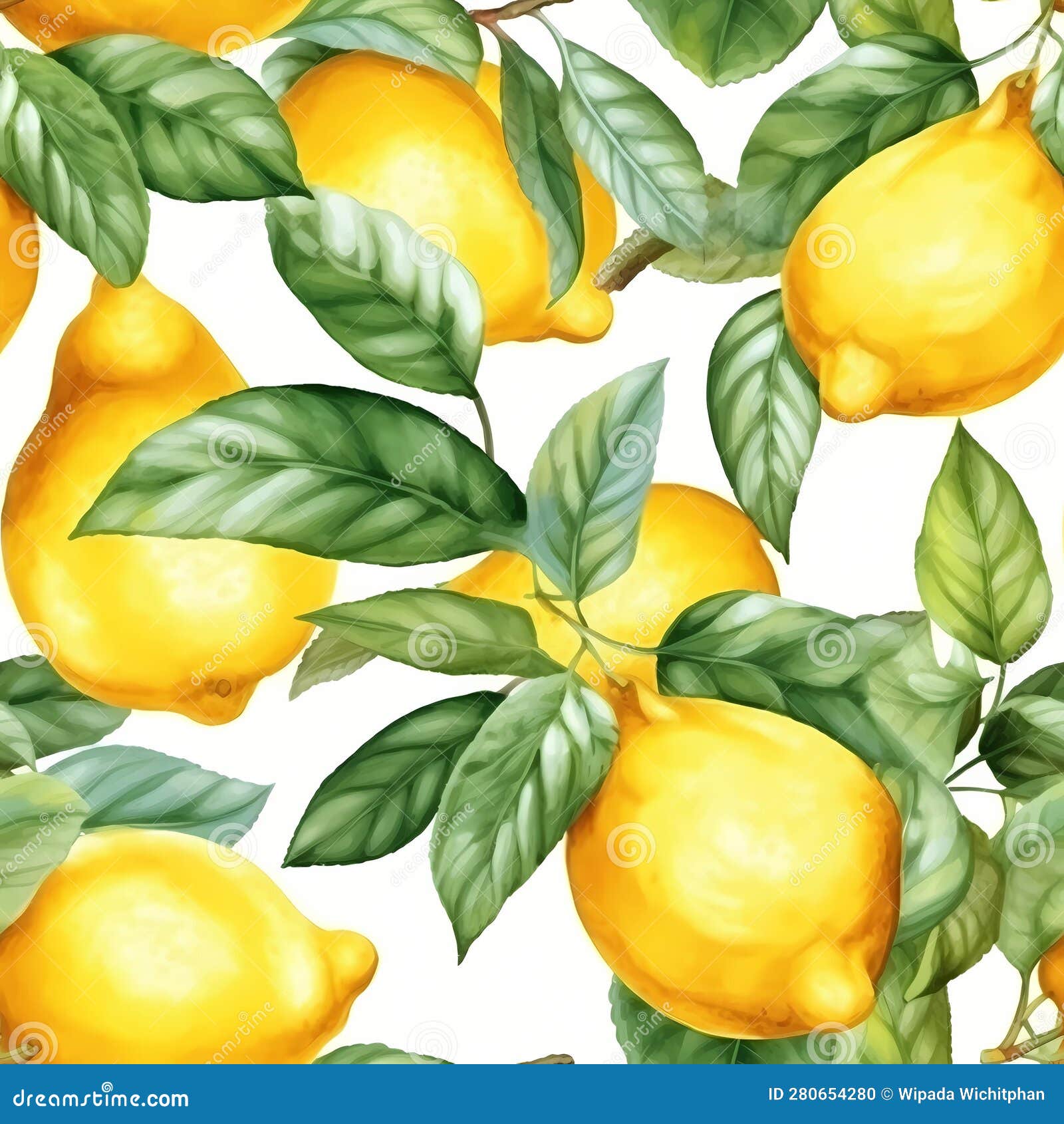 lemon seamless pattern, watercolor painted 