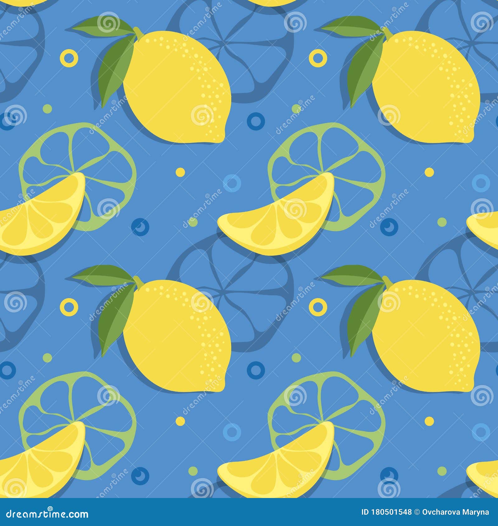 Lemon, Slice of Lemon Seamless Pattern. Citrus Fruit on Blue Background ...