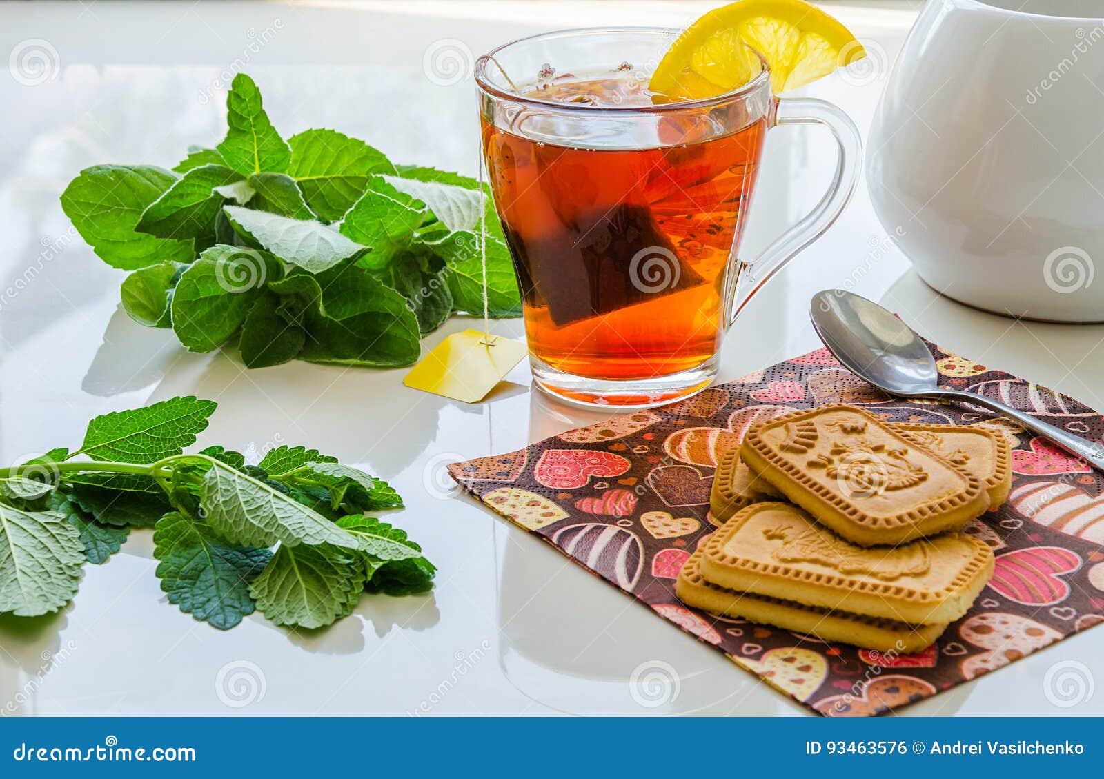 Lemon Tea with Mint Leaves and Lemon Balm. Stock Photo Image of