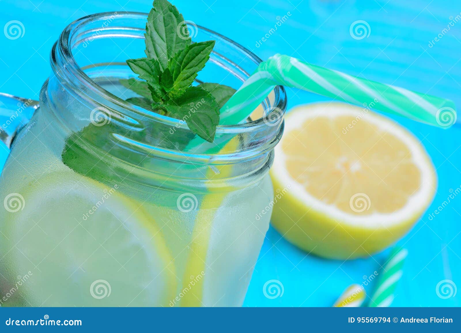 lemonade in a glass jar on wooden table