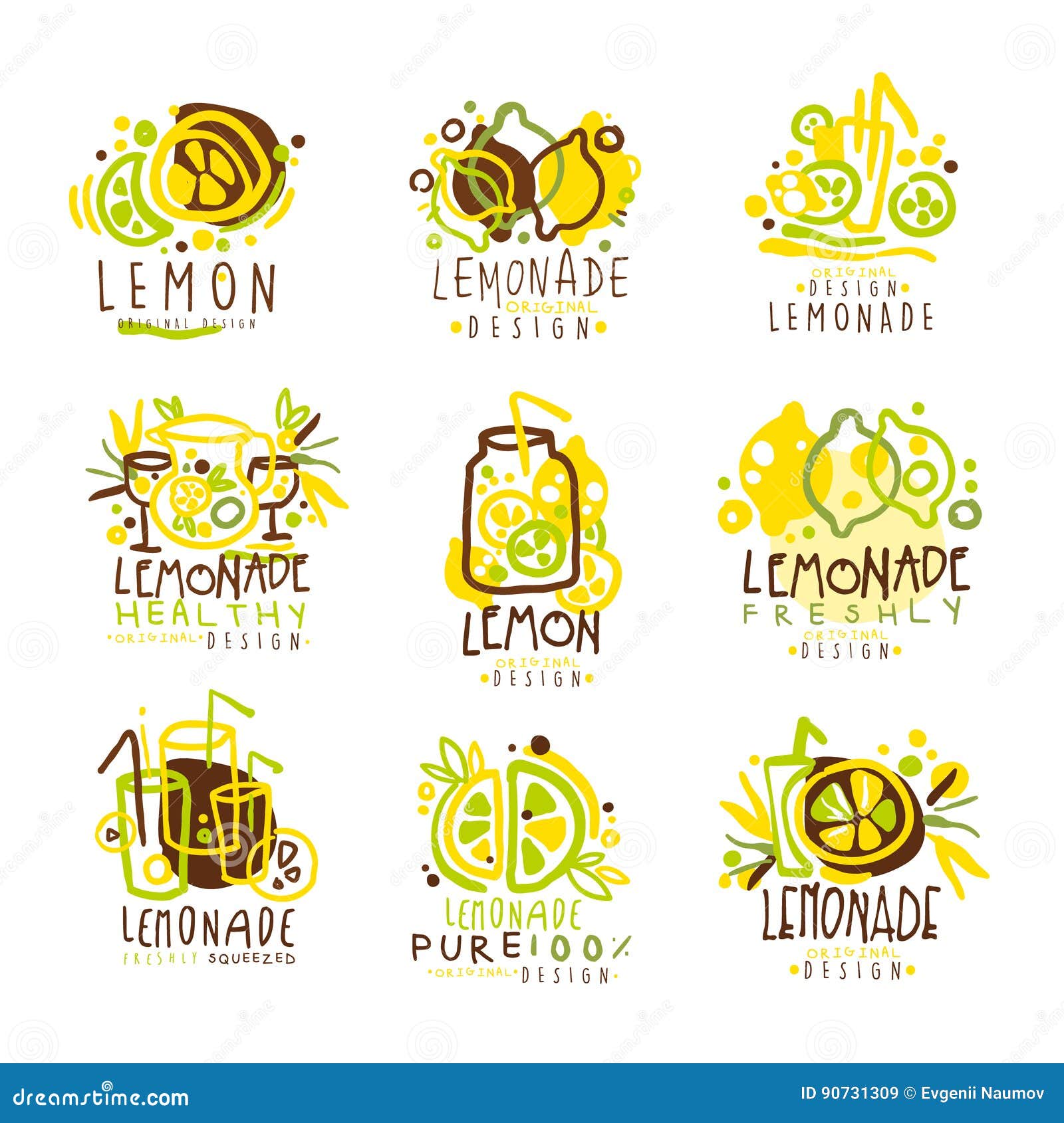 lemonade green and yellow set for label . colorful  s