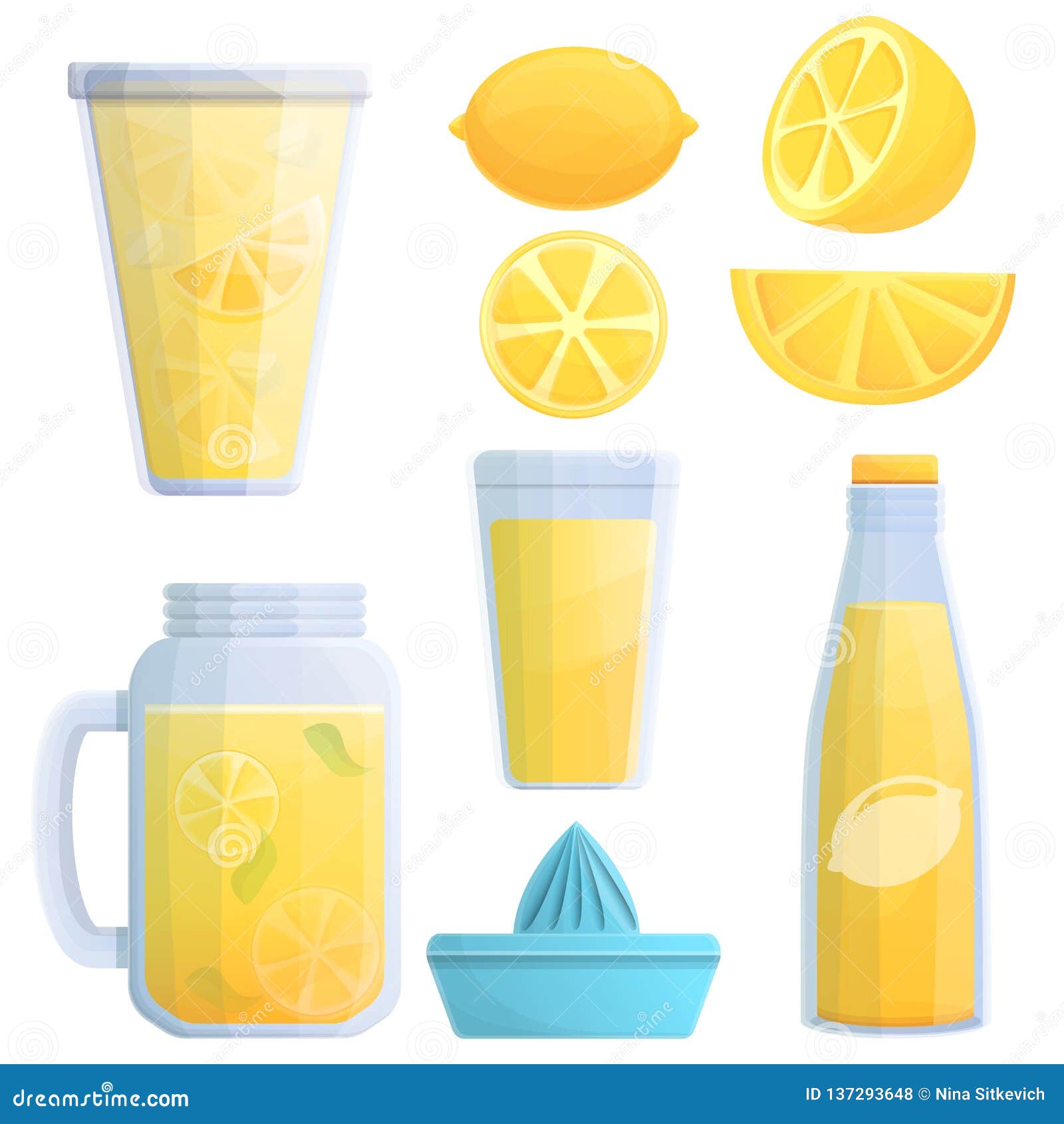 Lemonade Icons Set, Cartoon Style Stock Vector Illustration of lemon