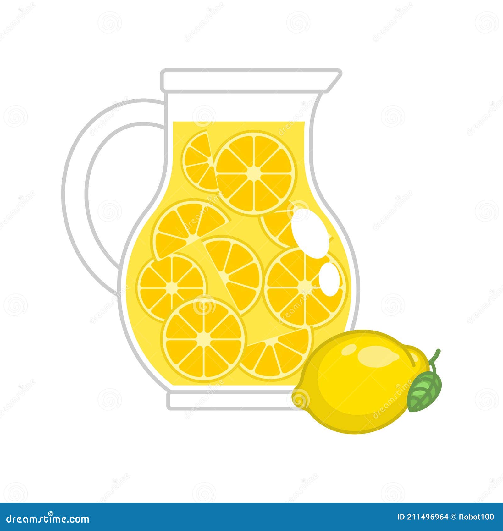 Lemonade in Jug and Lemon. Vector Illustration Stock Vector