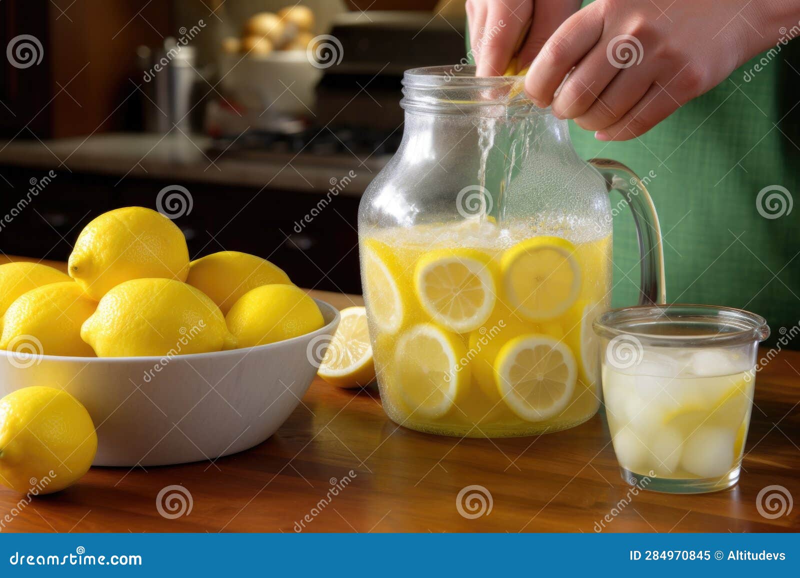 Lemonade Making Process Cutting, Squeezing, and Pouring into a Pitcher Stock Illustration