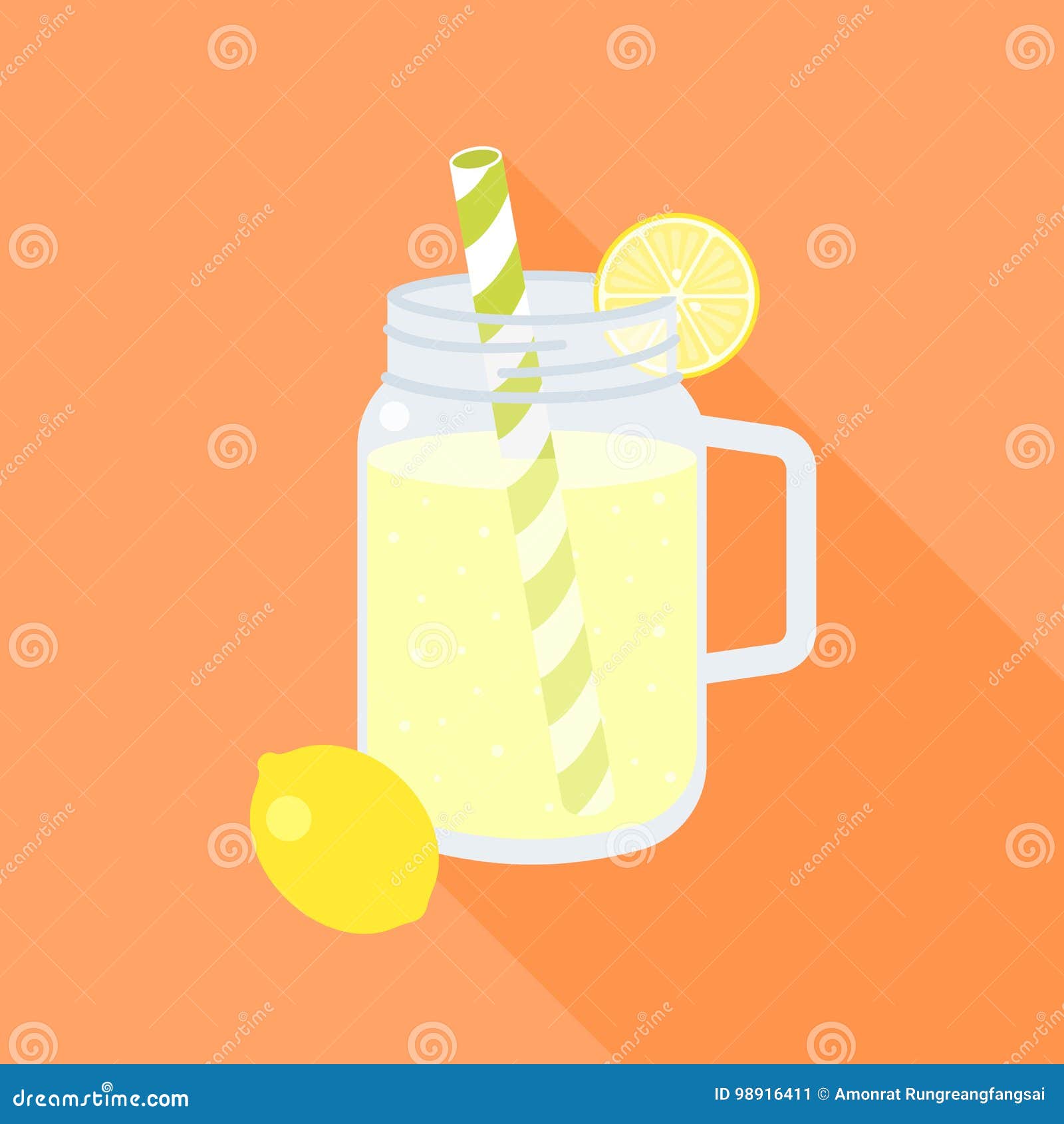 Lemonade in Mason Jar and Slice of Lemon Stock Vector Illustration of
