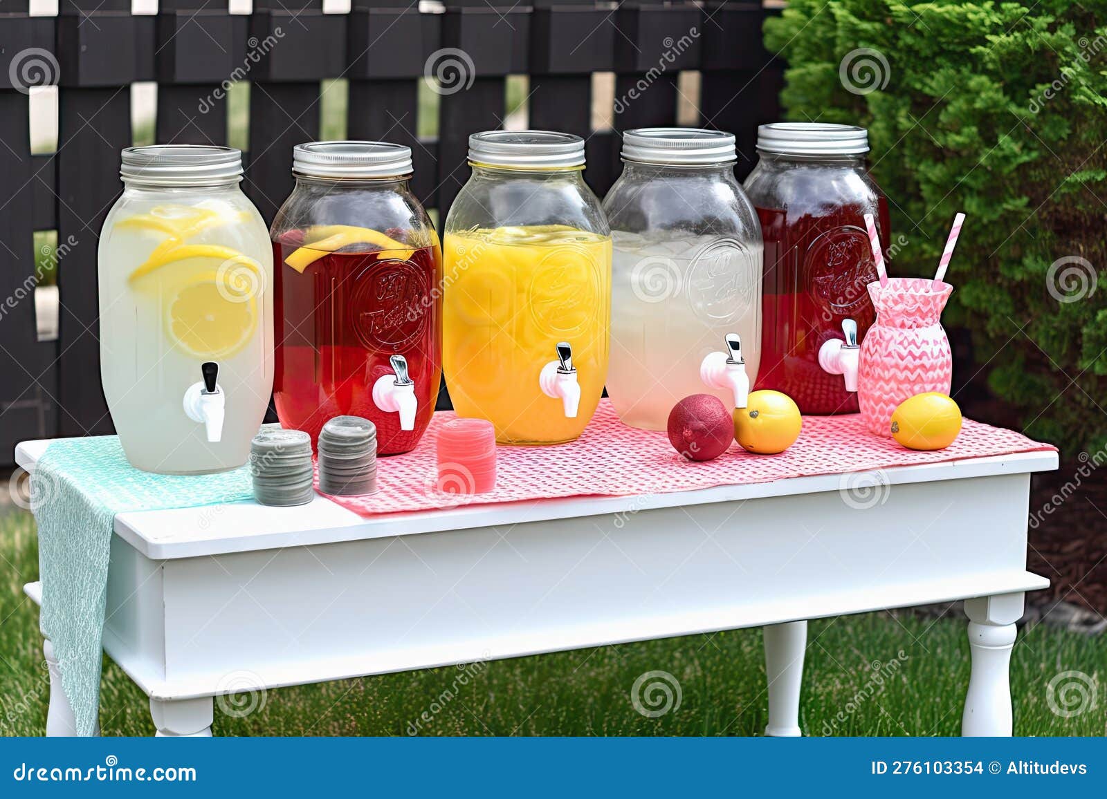 Lemonade Stand with a Variety of Flavored Lemonades, Including Cherry