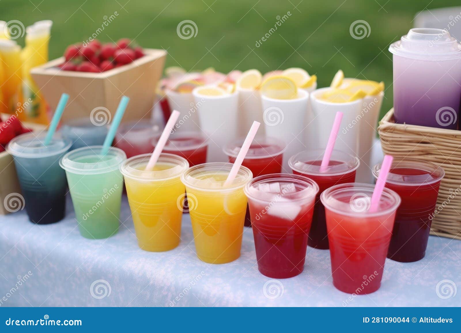 Lemonade Stand with a Variety of Flavors, and Different Types of Cups
