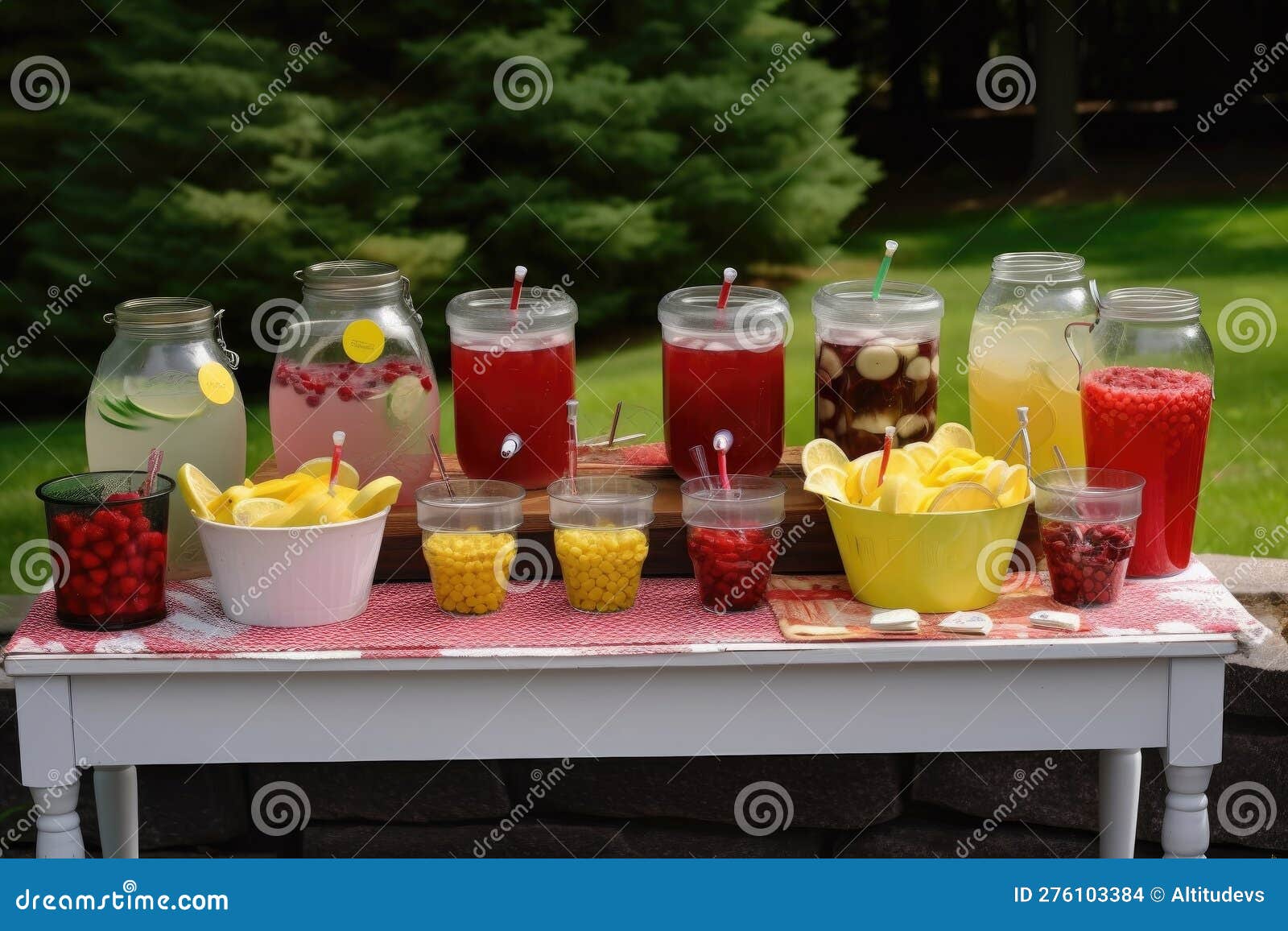 Lemonade Stand with a Variety of Lemonade Flavors, Including Cherry and