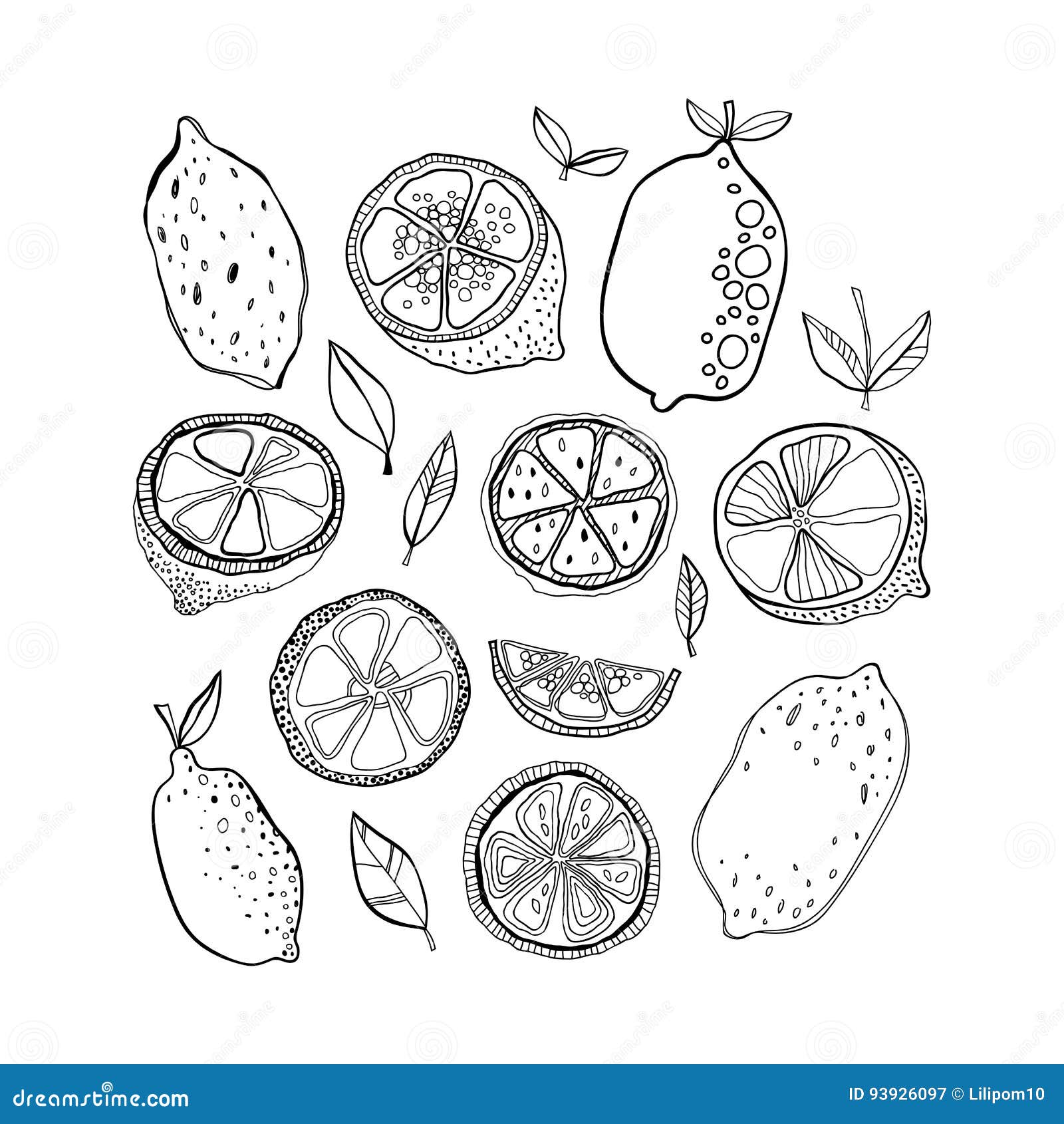 Lemons Black And White Citrus Fruits For Coloring Pages