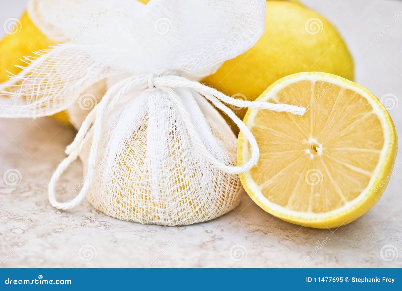 Lemons Tied in Cheesecloth stock image. Image of food 11477695