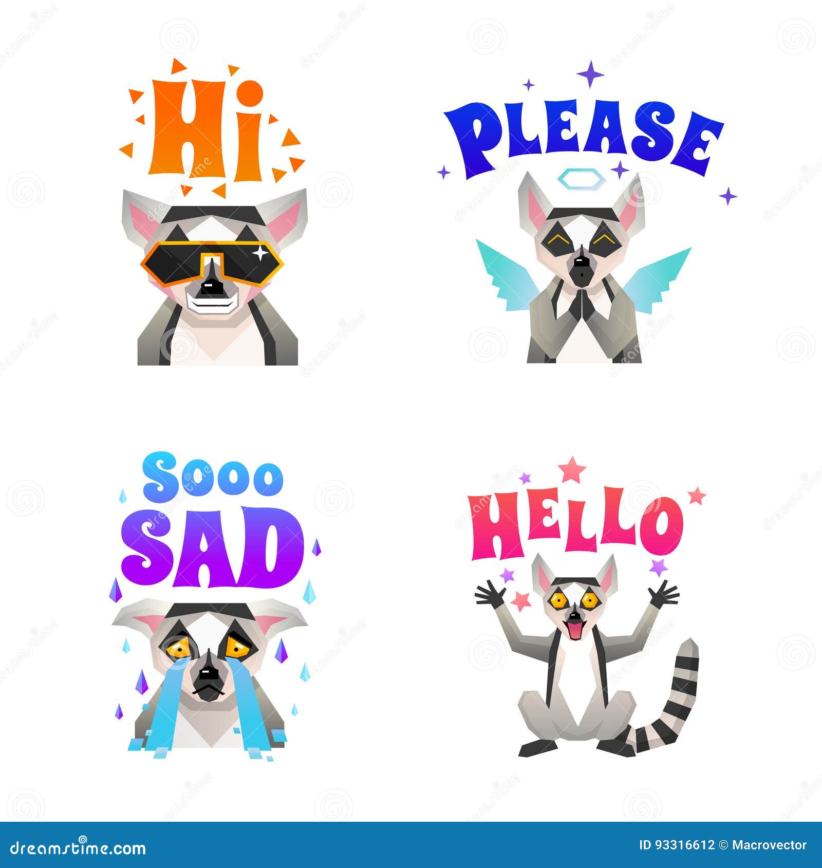 Lemur Emotions Polygonal Icons Set Stock Vector - Illustration of hello, funny: 93316612 Lemur Emotions Polygonal Icons Set Stock Vector - Illustration of hello, funny: 93316612