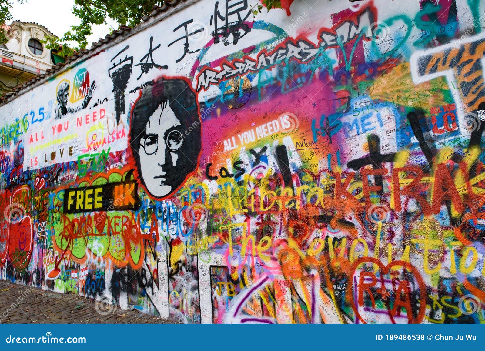 Lennon Wall Filled with Graffiti in Prague, Czech Republic Editorial