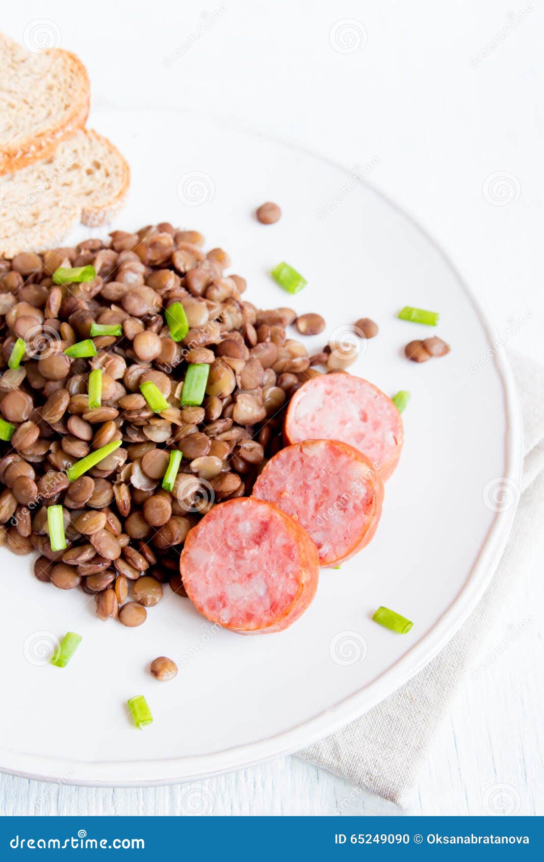Lentil with pork sausage stock photo. Image of gastronomy 65249090