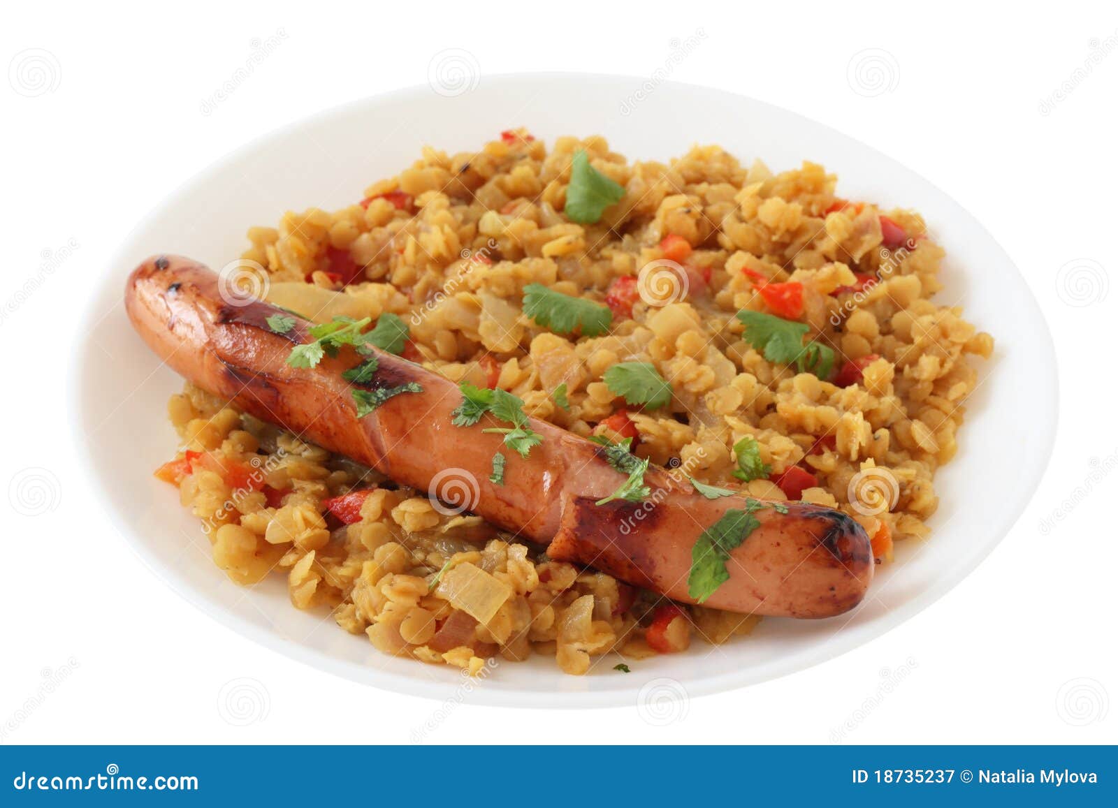 Lentil with Sausages and Red Pepper Stock Image Image of food