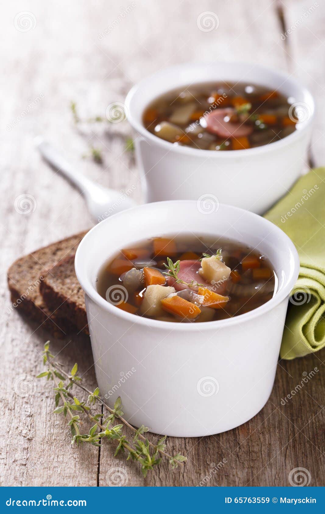 Lentil soup stock image. Image of leek, rustic, sausage 65763559