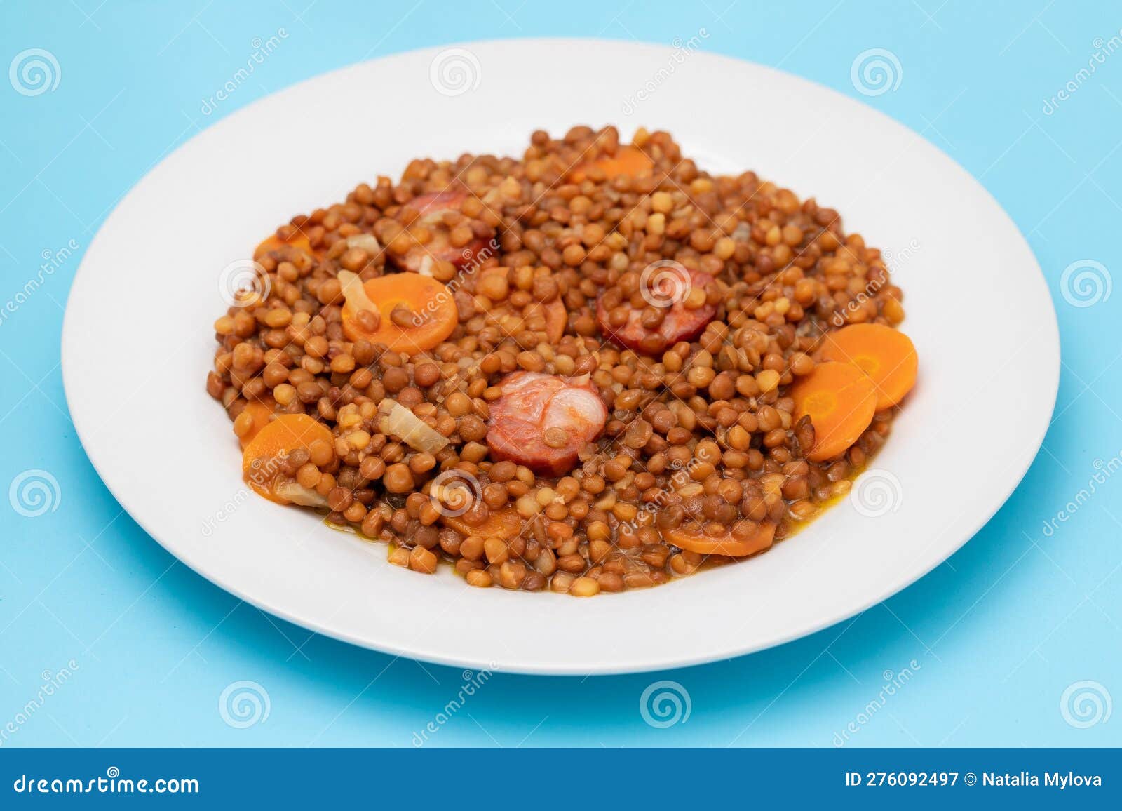 Lentils with Chorizo and Carrot. Typical Spanish Recipe. Stock Image