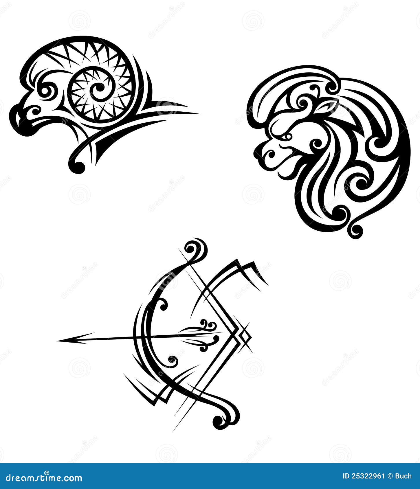 Leo, Aries and Sagittarius Symbols Stock Vector - Illustration of abstract, sign: 25322961