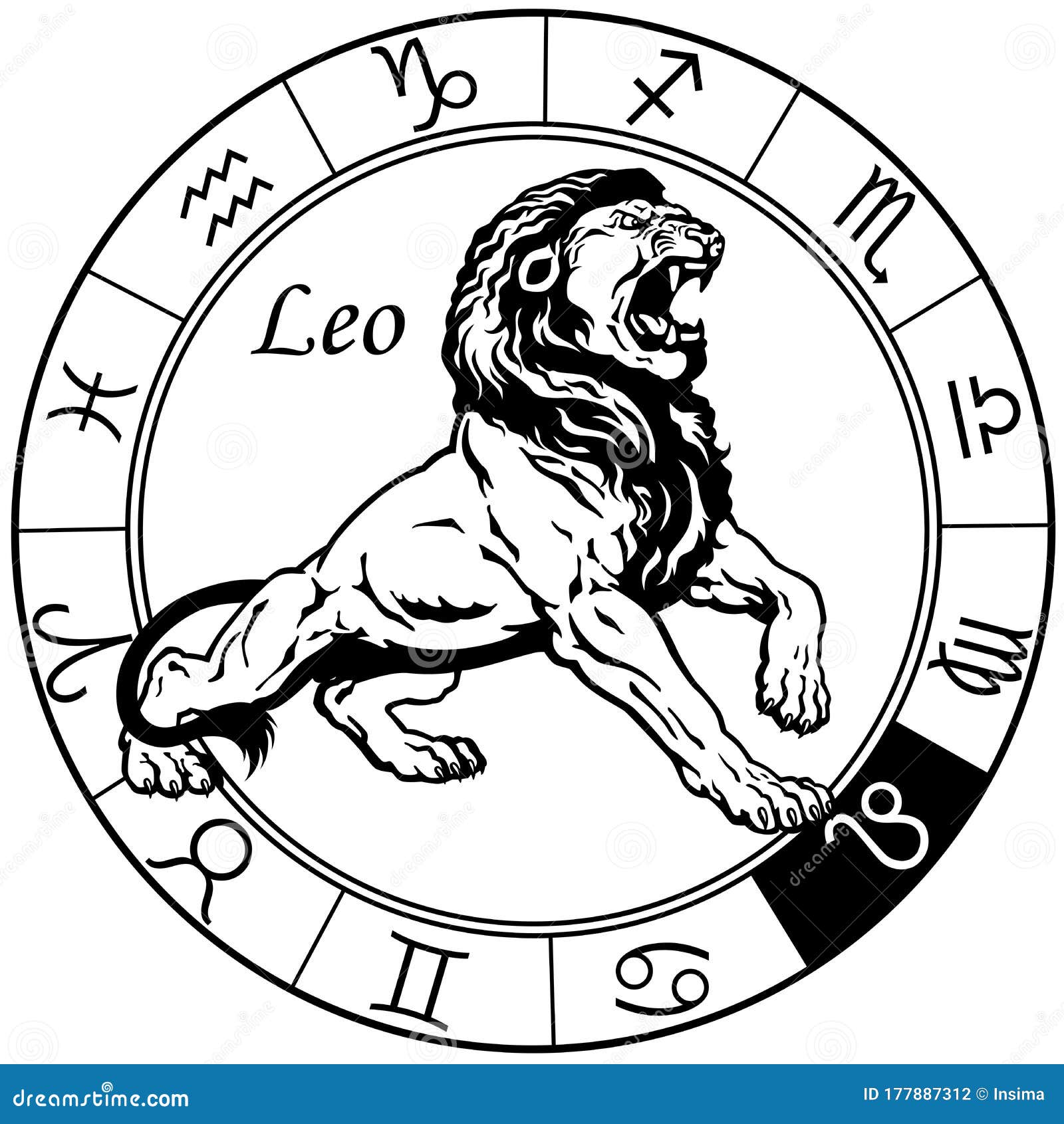 Leo Astrological Zodiac Sign. Black and White Stock Vector ...