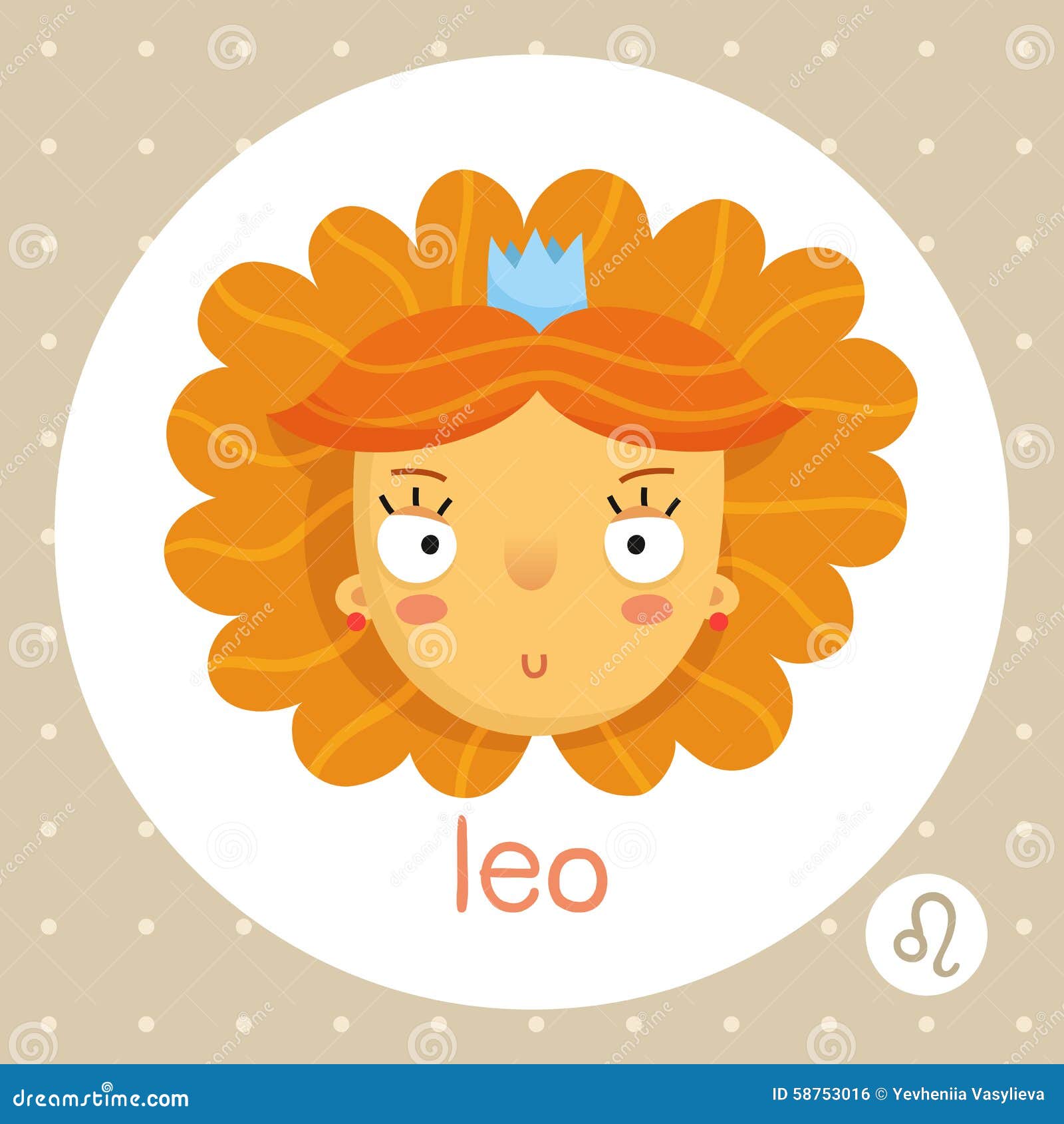 Leo Zodiac Sign, Girl with Voluminous Hair and Crown Stock Vector ...