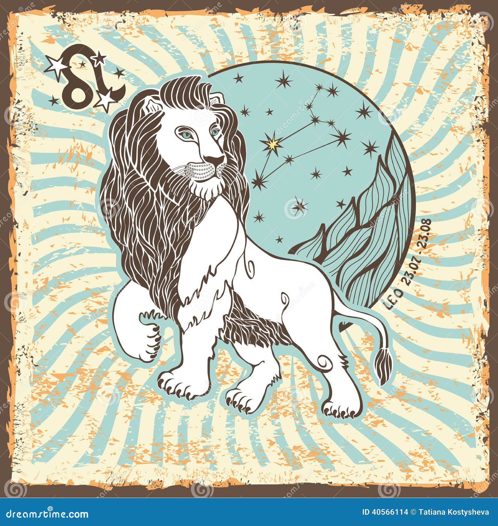 leo zodiac sign.vintage horoscope card