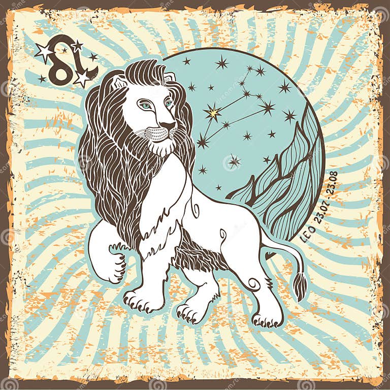 Leo Zodiac Sign.Vintage Horoscope Card Stock Vector - Illustration of ...