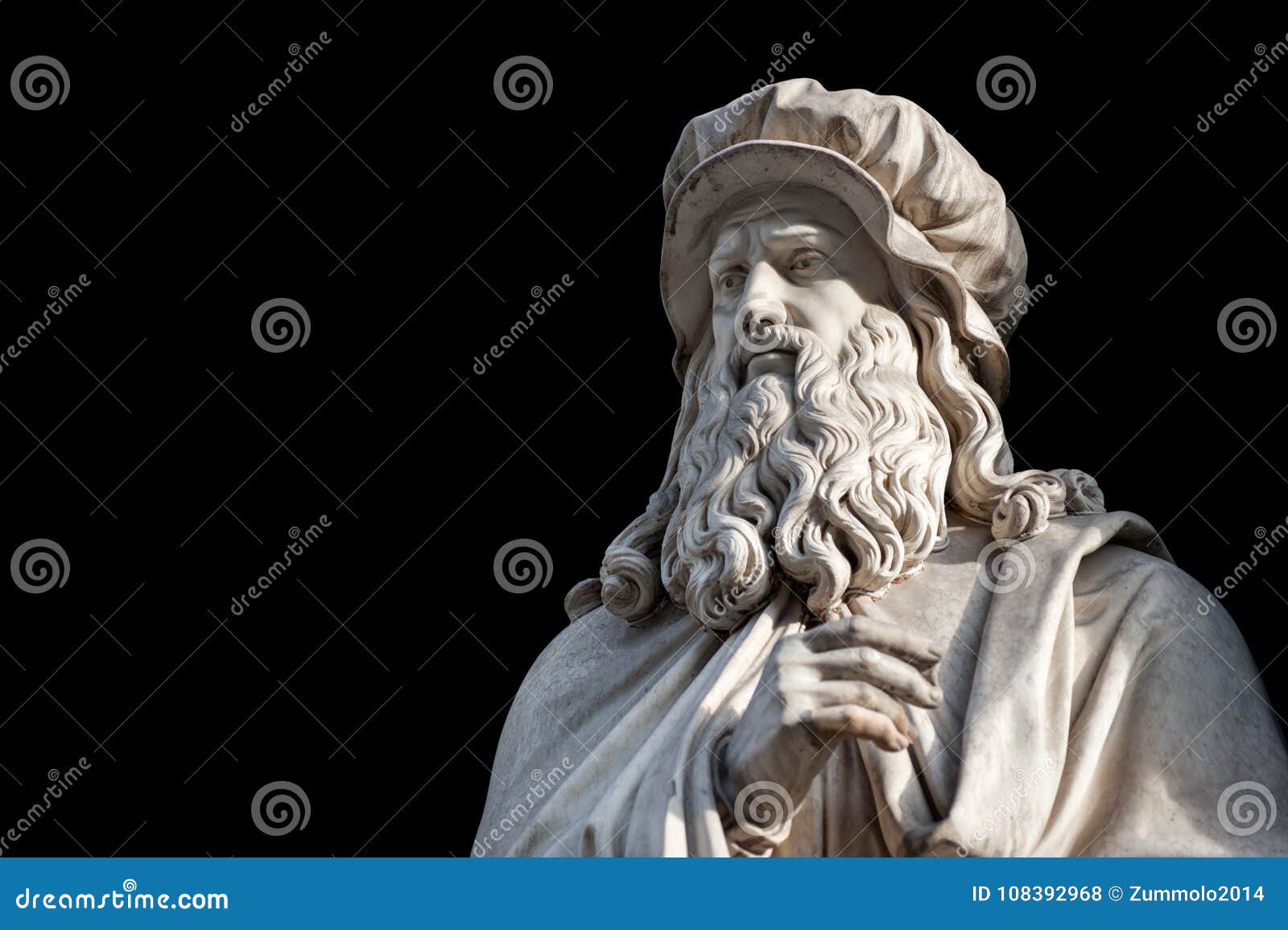 leonardo da vinci statue on black background