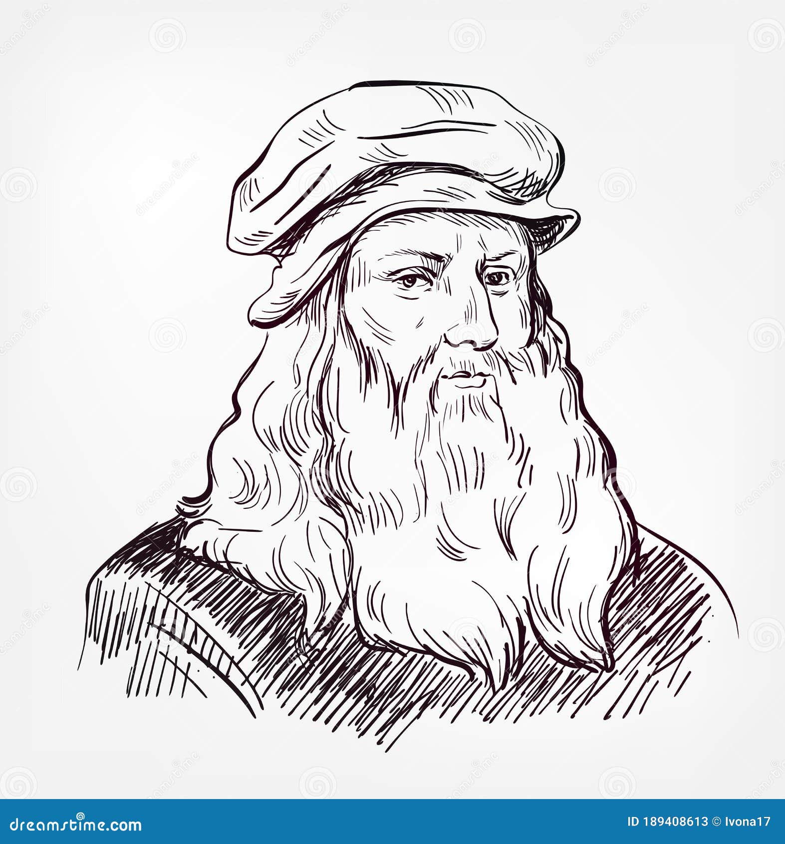 Leonardo Da Vinci Vector Sketch Portrait Editorial Stock Photo