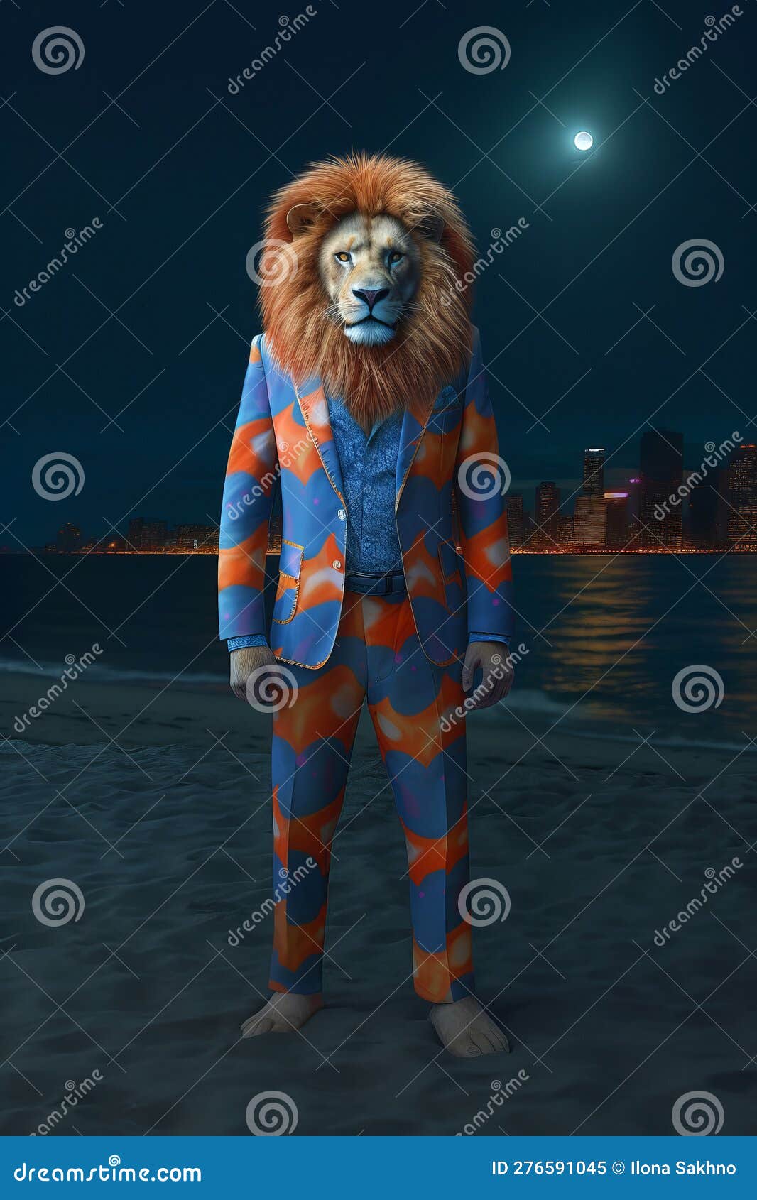 Leone Vestito Con Un Completo in Piedi Sulla Costa Illustrazione di Stock -  Illustrazione di macchie, uomini: 276591045