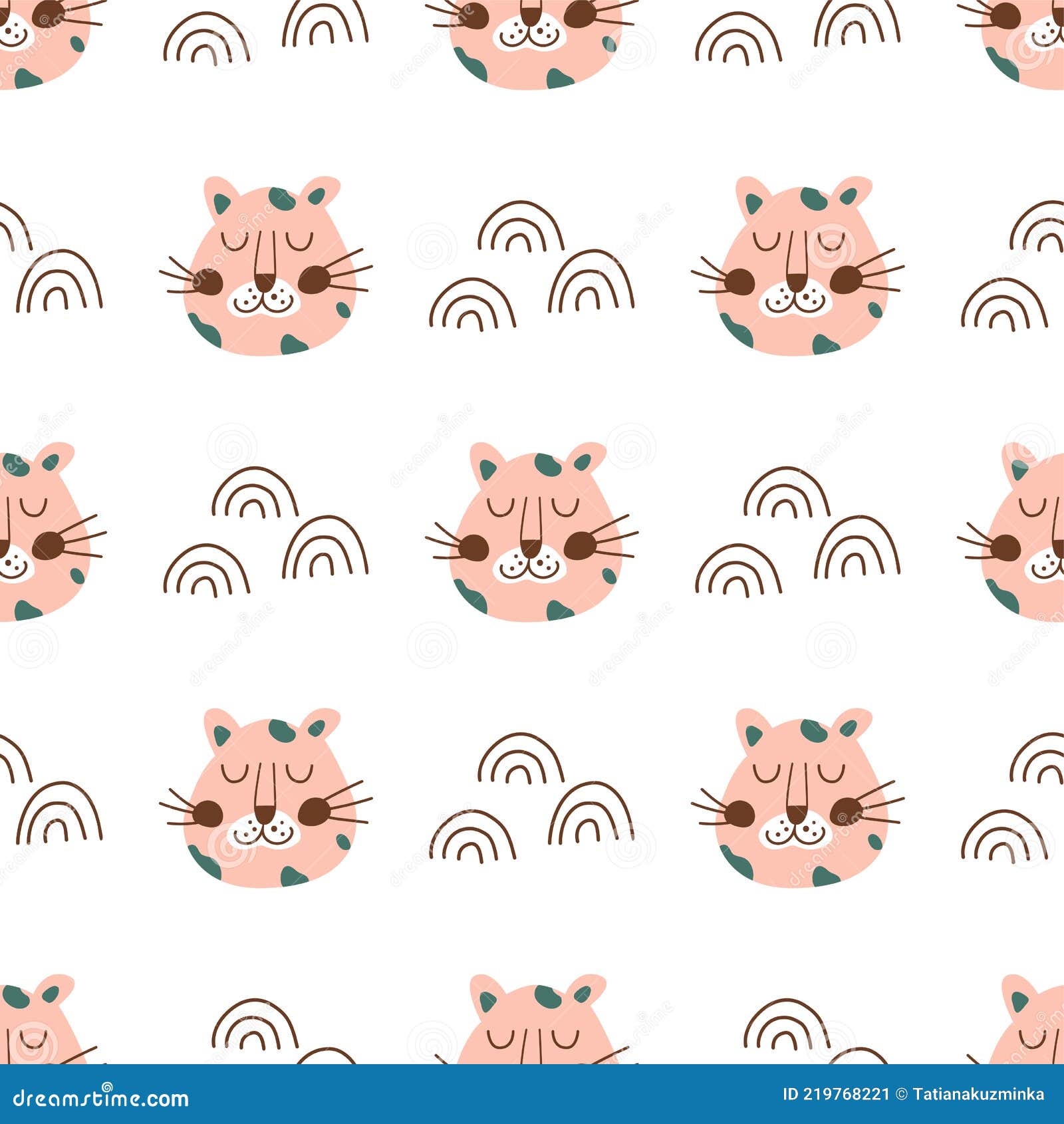 leopard face. pink leopard head seamless pattern. cute baby animal fabric, textile, wild cat simple texture