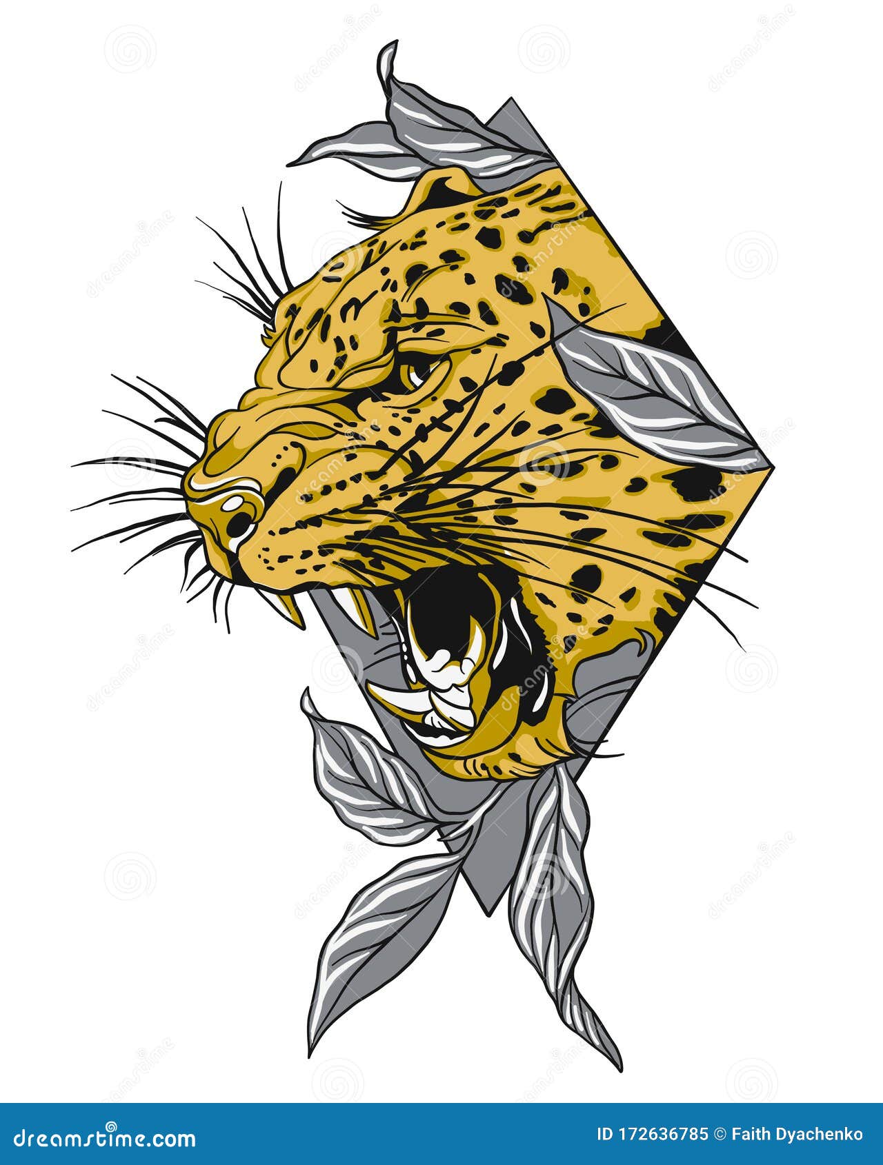 leopard face tattoo. jaguar face tattoo. angry leopard muzzle.