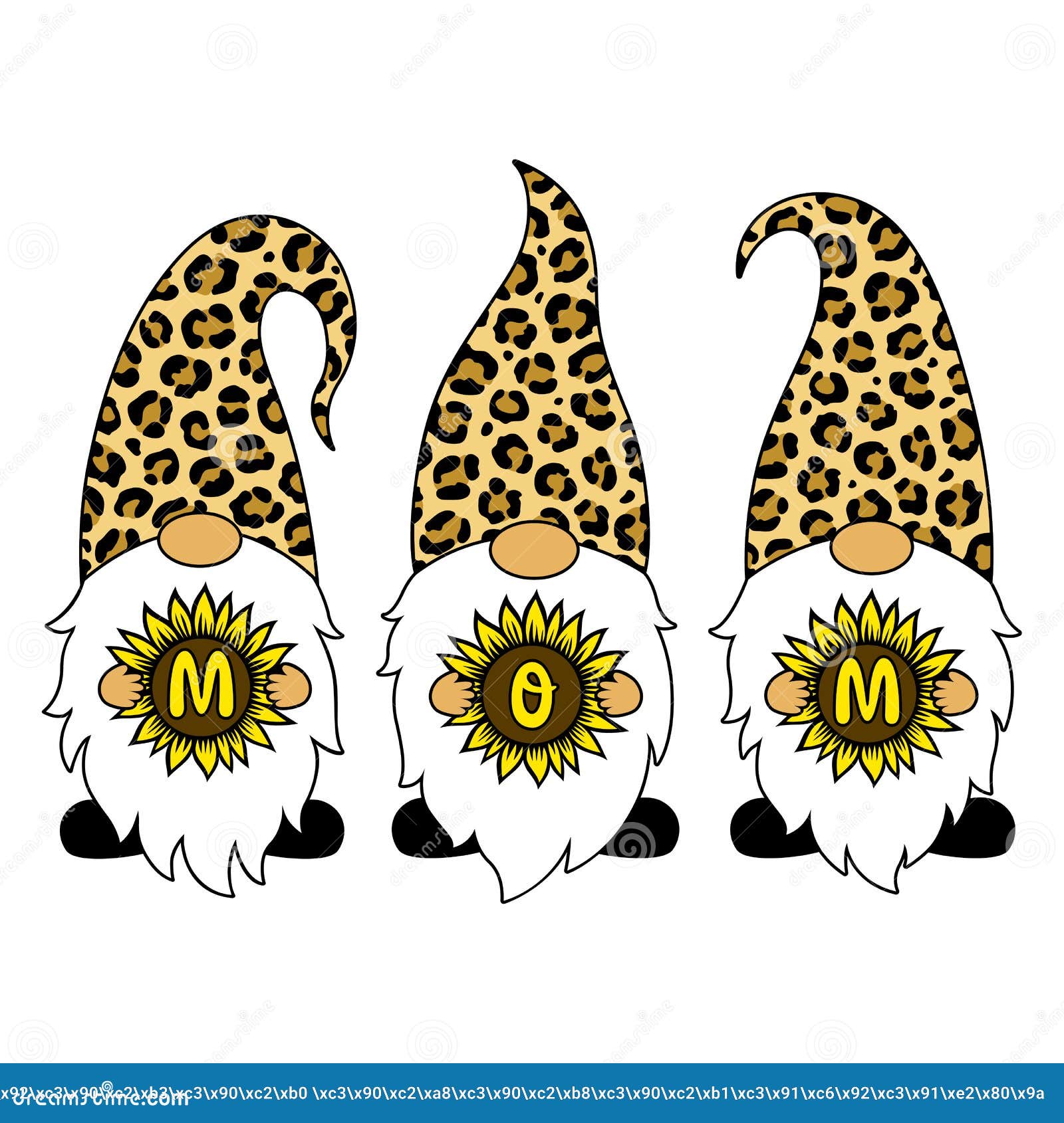Leopard Gnomes with Sunflower. Mom Phrase Stock Vector - Illustration