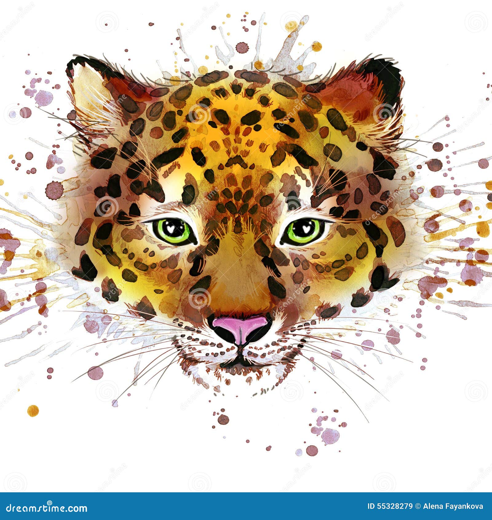 Watercolor Baby Leopard Isolated White Background Stock