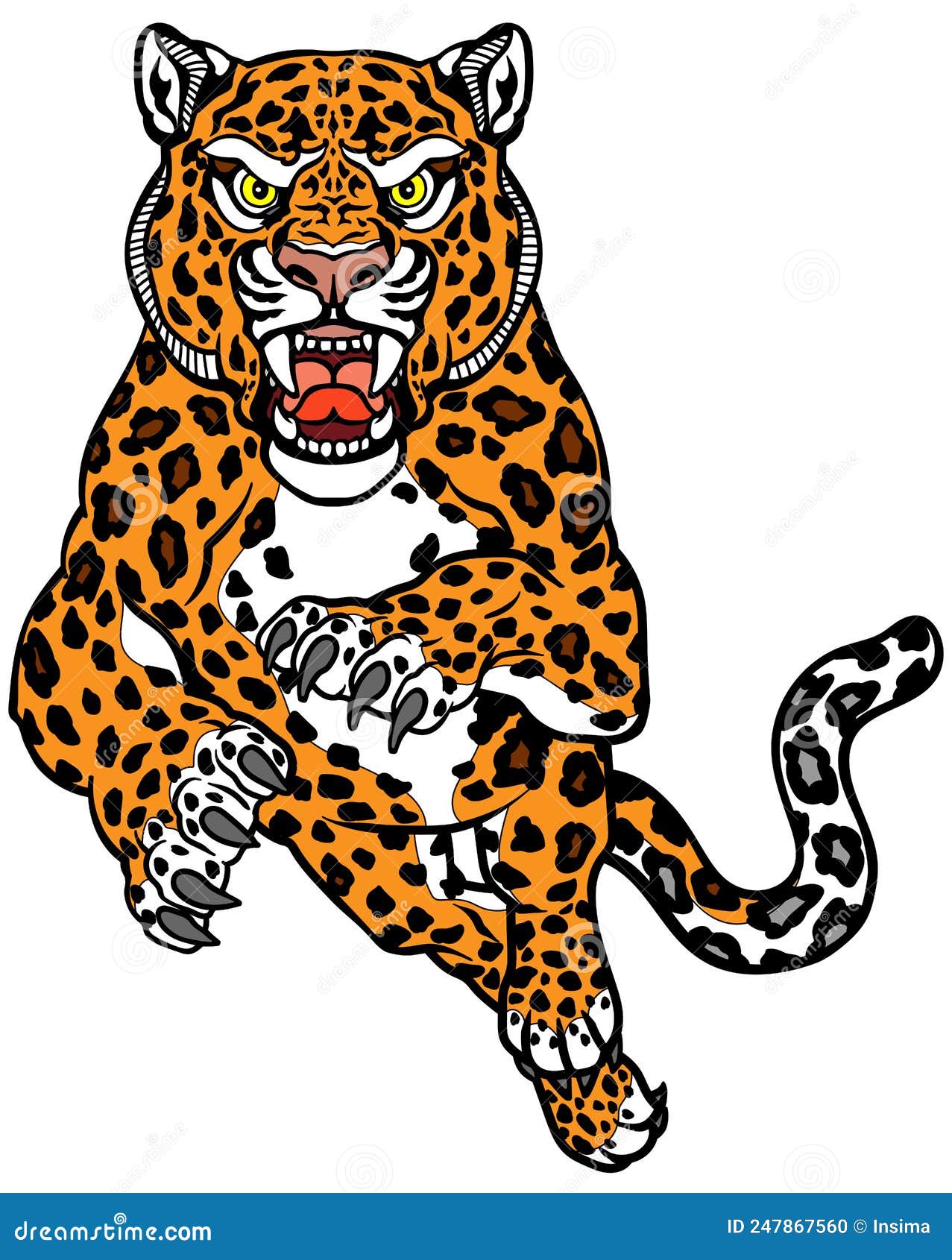 Leopard Jump in the Front View Stock Vector - Illustration of danger ...