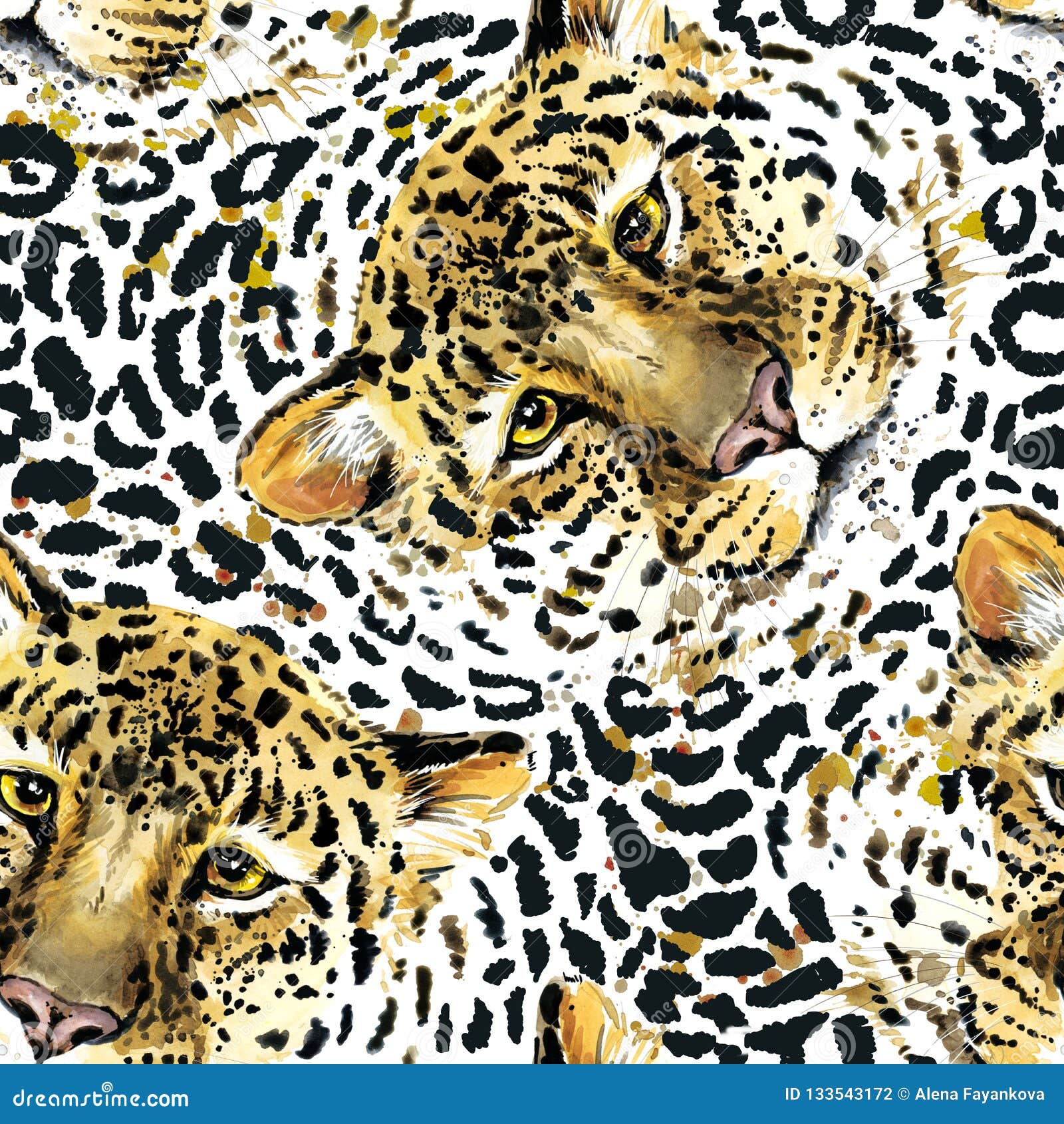 Leopard Pattern Watercolor Jaguar Illustration. Wild Animal Skin Seamless Background. Stock Illustration Illustration of leopard, 133543172