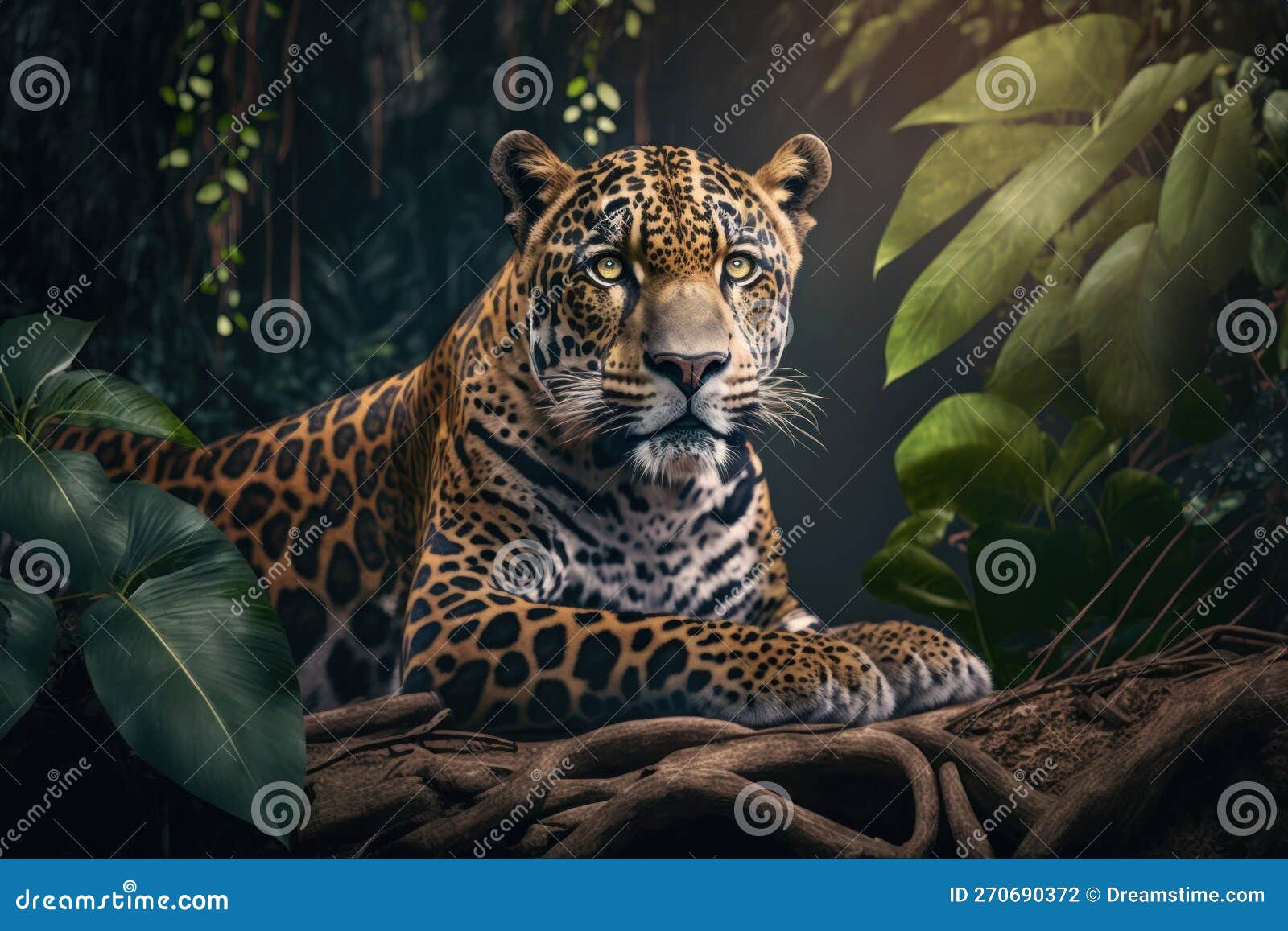 Leopard Portrait on Jungle Background, Generative AI Stock Illustration