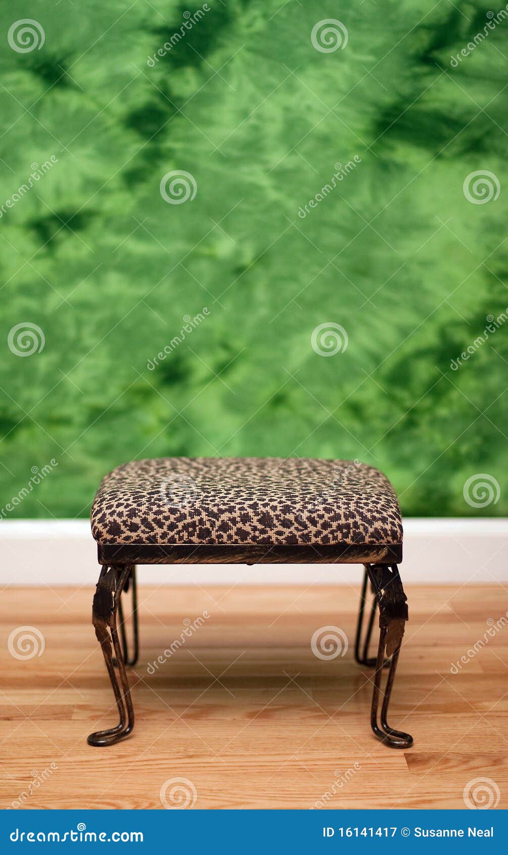 Leopard Skin Footstool and Green Background Stock Image Image of