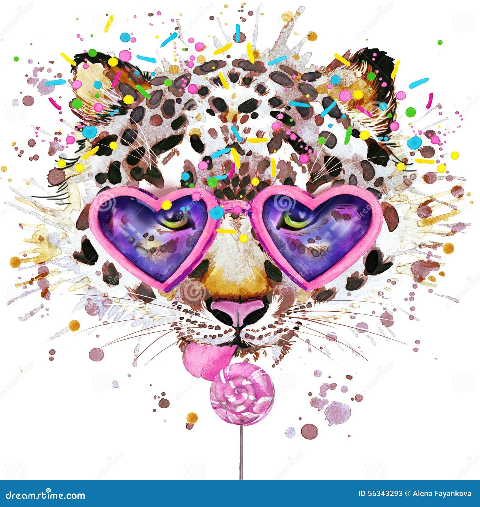 leopard t-shirt graphics. leopard  with splash watercolor textured background. unusual  watercolor leopar