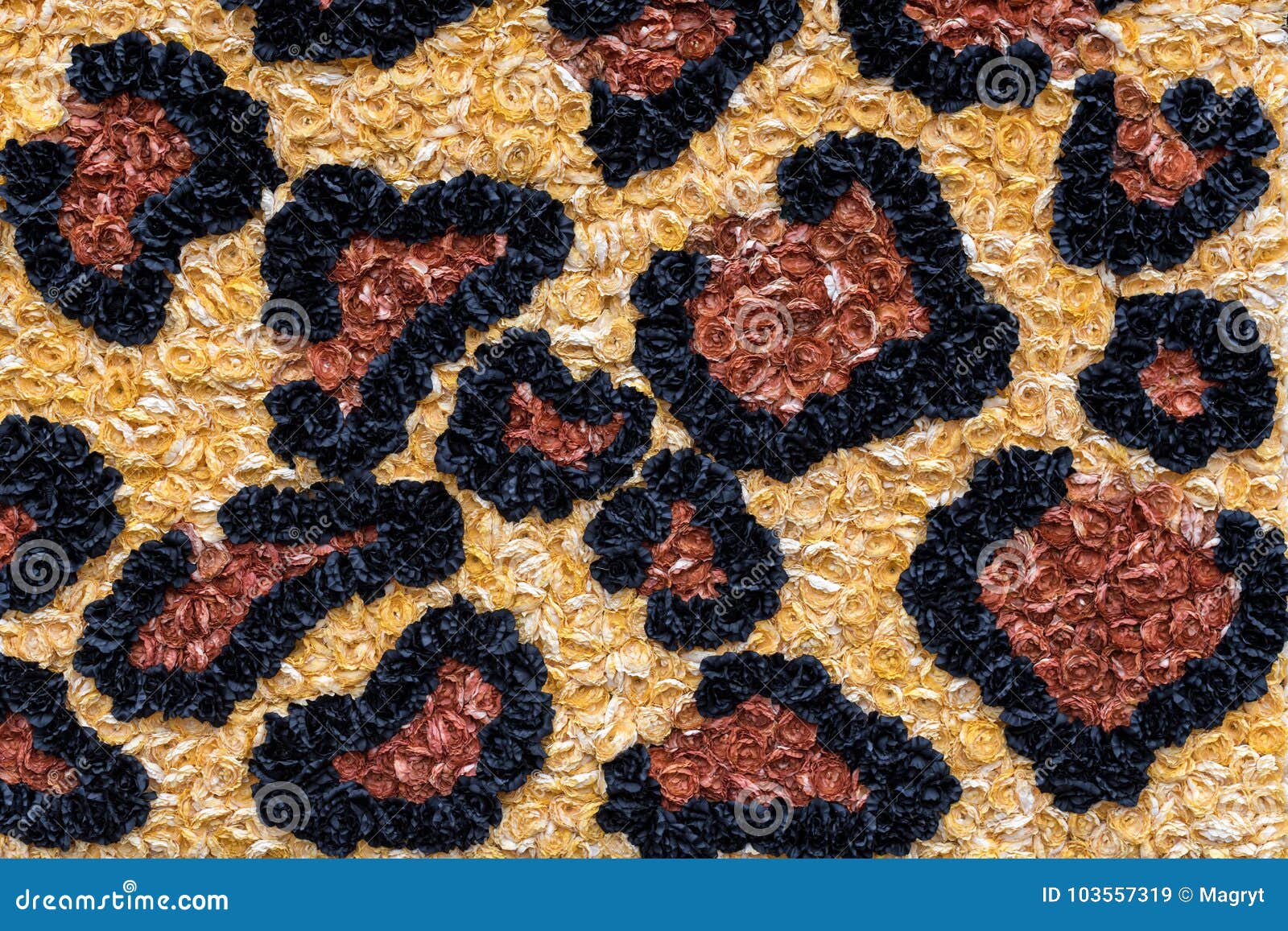 Leopard Texture Made of Paper Flowers. Animal Print Background. Stock