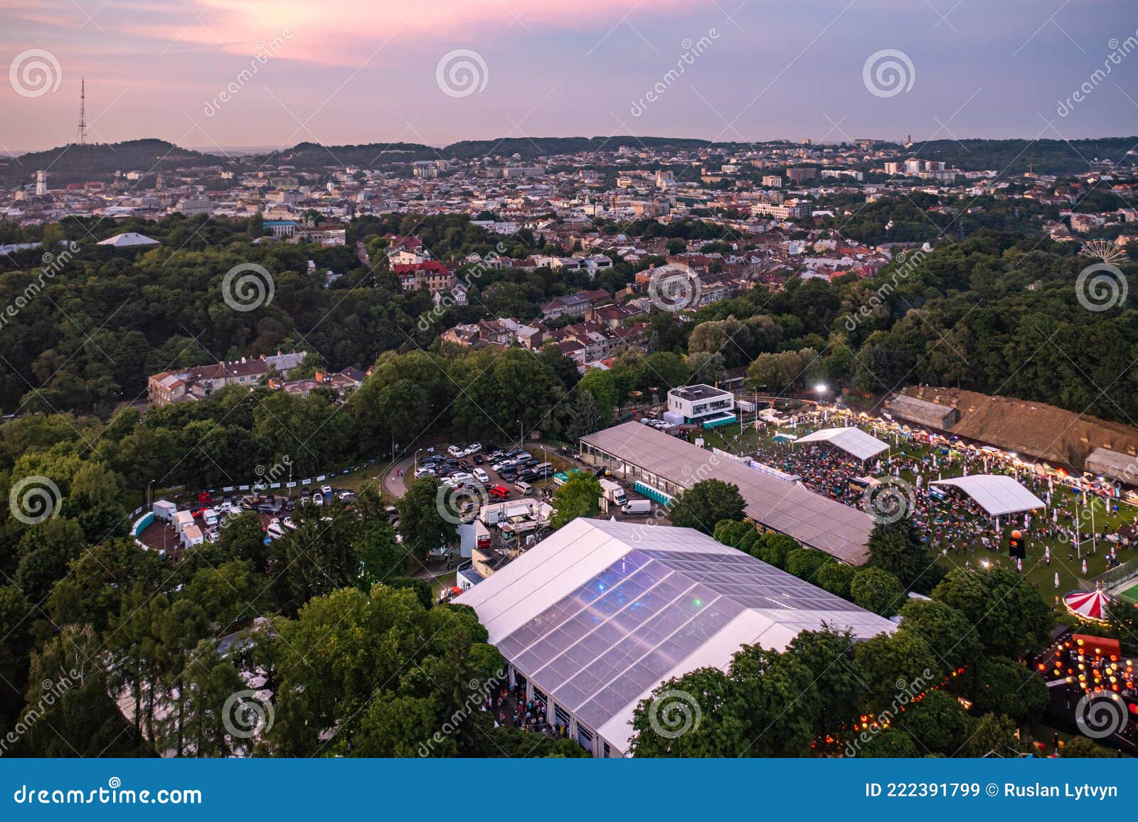 leopolis jazz fest 2021. stage dedicated to eddie rosner. picnic zone. aerial view from drone