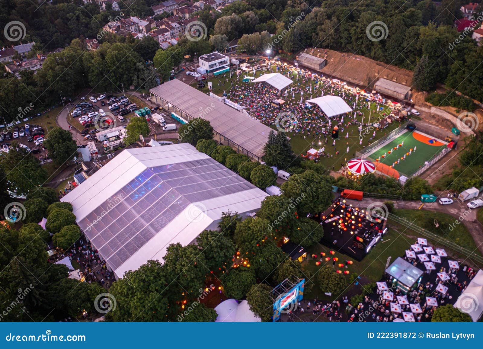 leopolis jazz fest 2021. stage dedicated to eddie rosner. picnic zone. aerial view from drone