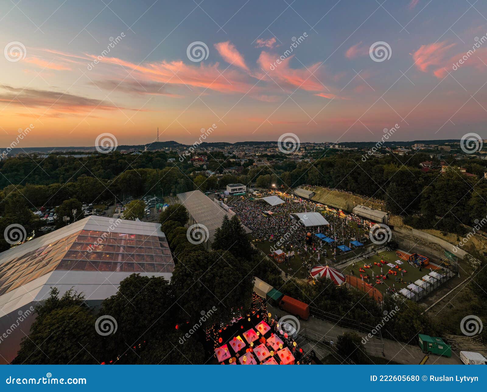 leopolis jazz fest 2021. stage dedicated to eddie rosner. picnic zone. aerial view from drone