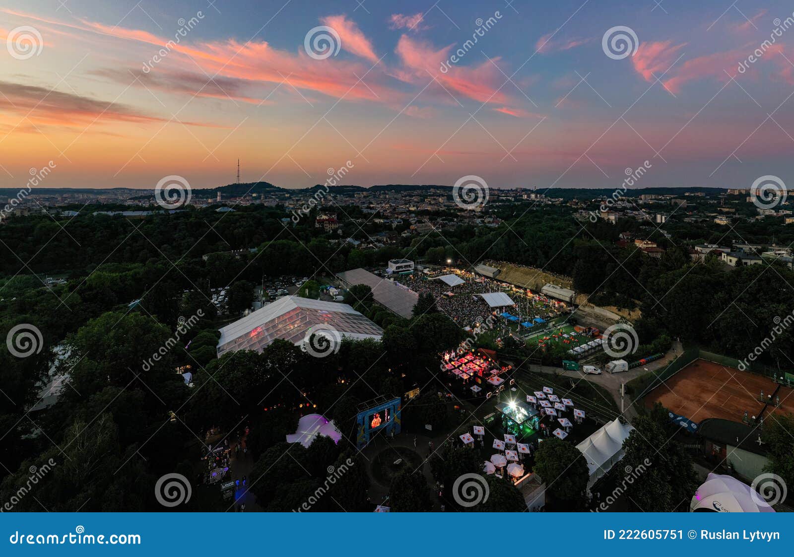 leopolis jazz fest 2021. stage dedicated to eddie rosner. picnic zone. aerial view from drone