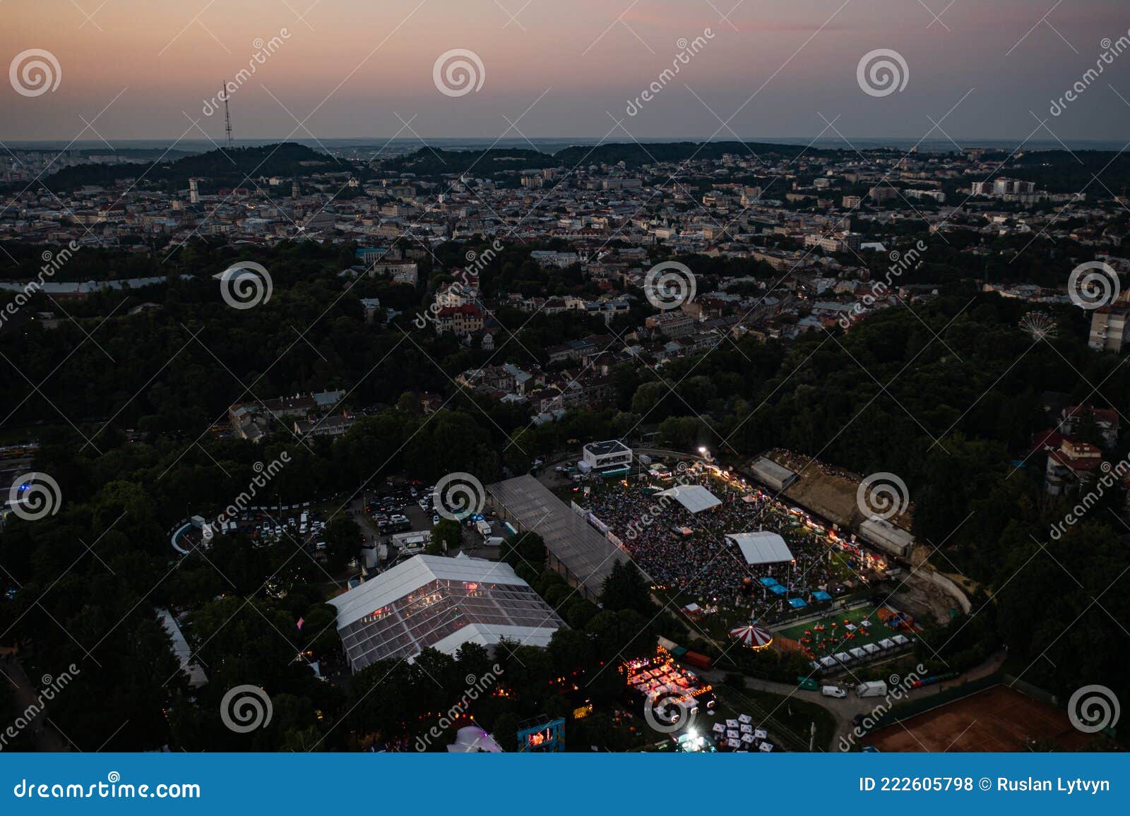 leopolis jazz fest 2021. stage dedicated to eddie rosner. picnic zone. aerial view from drone