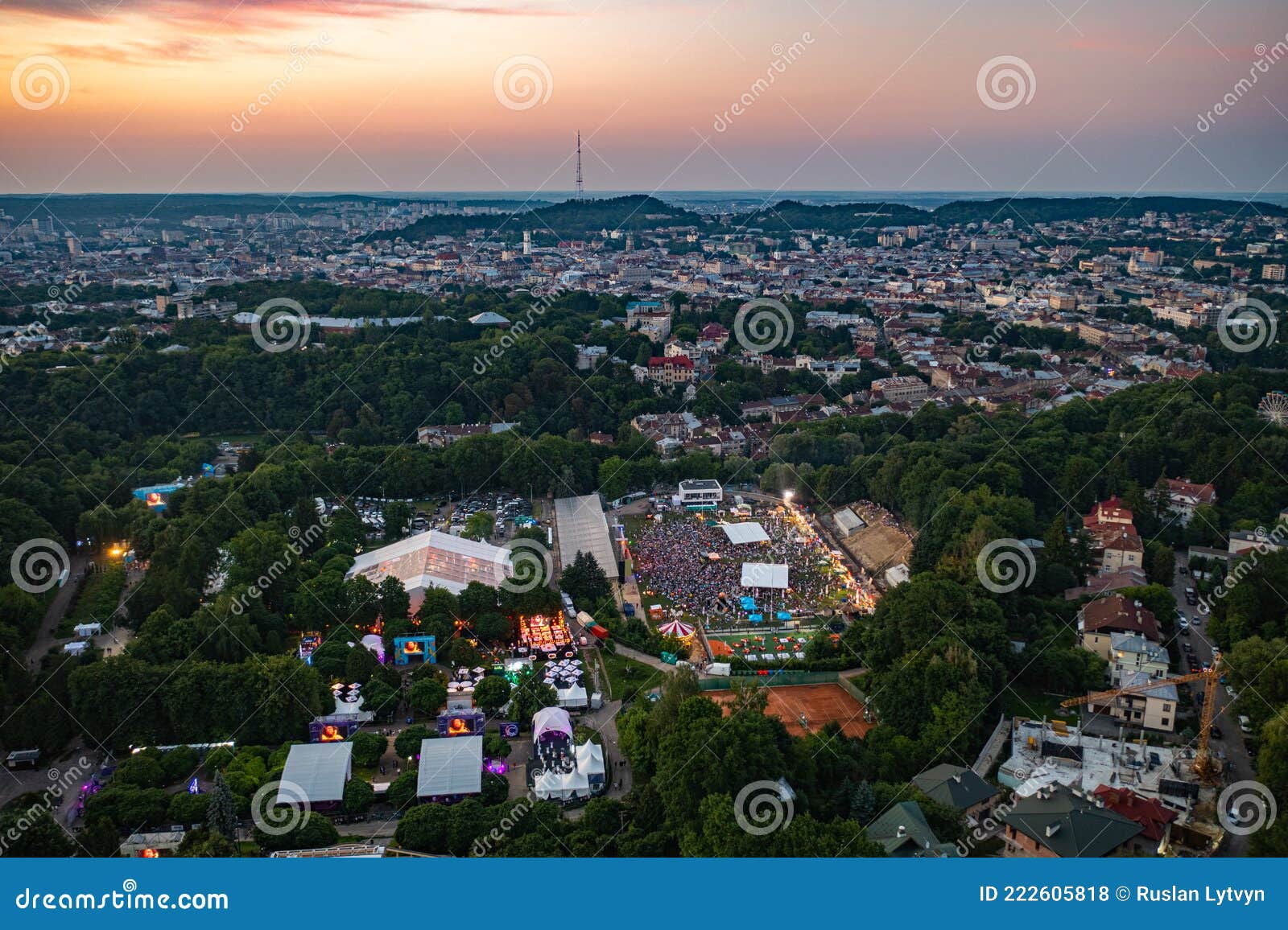 leopolis jazz fest 2021. stage dedicated to eddie rosner. picnic zone. aerial view from drone