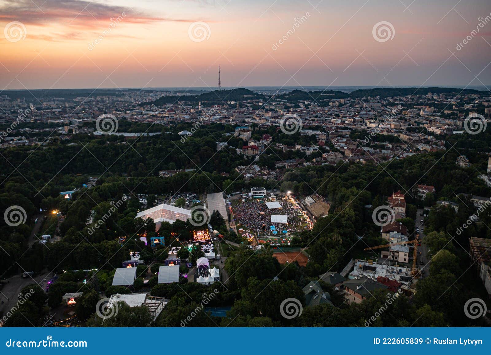 leopolis jazz fest 2021. stage dedicated to eddie rosner. picnic zone. aerial view from drone