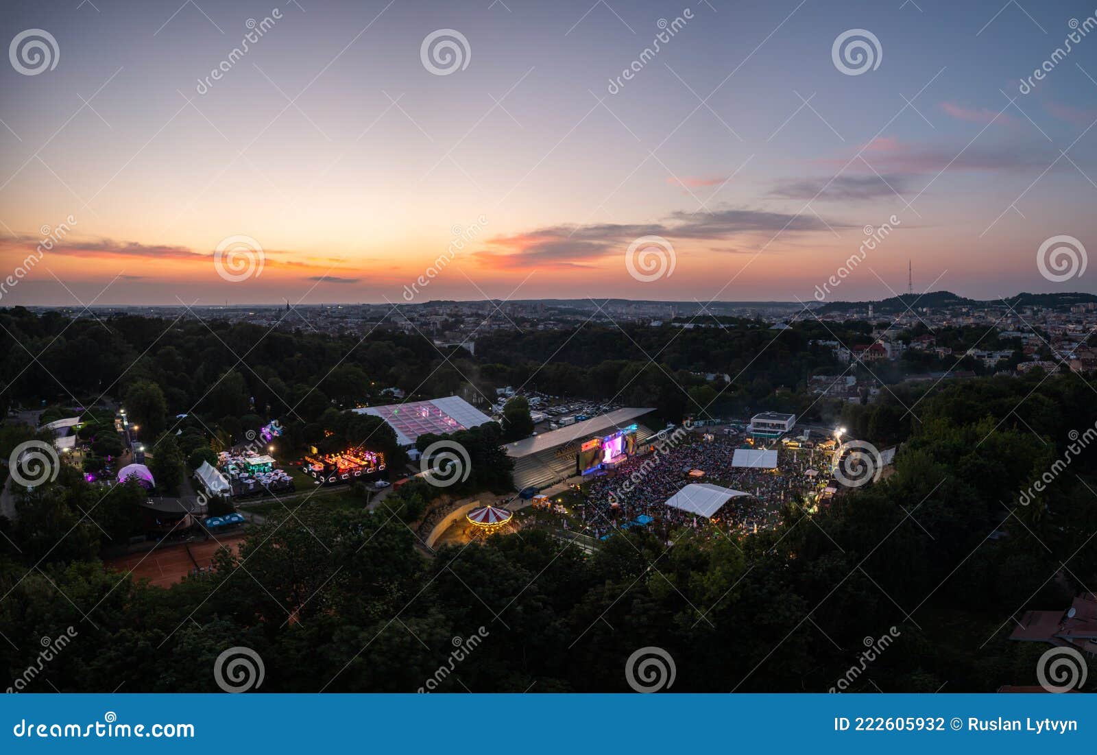 leopolis jazz fest 2021. stage dedicated to eddie rosner. picnic zone. aerial view from drone