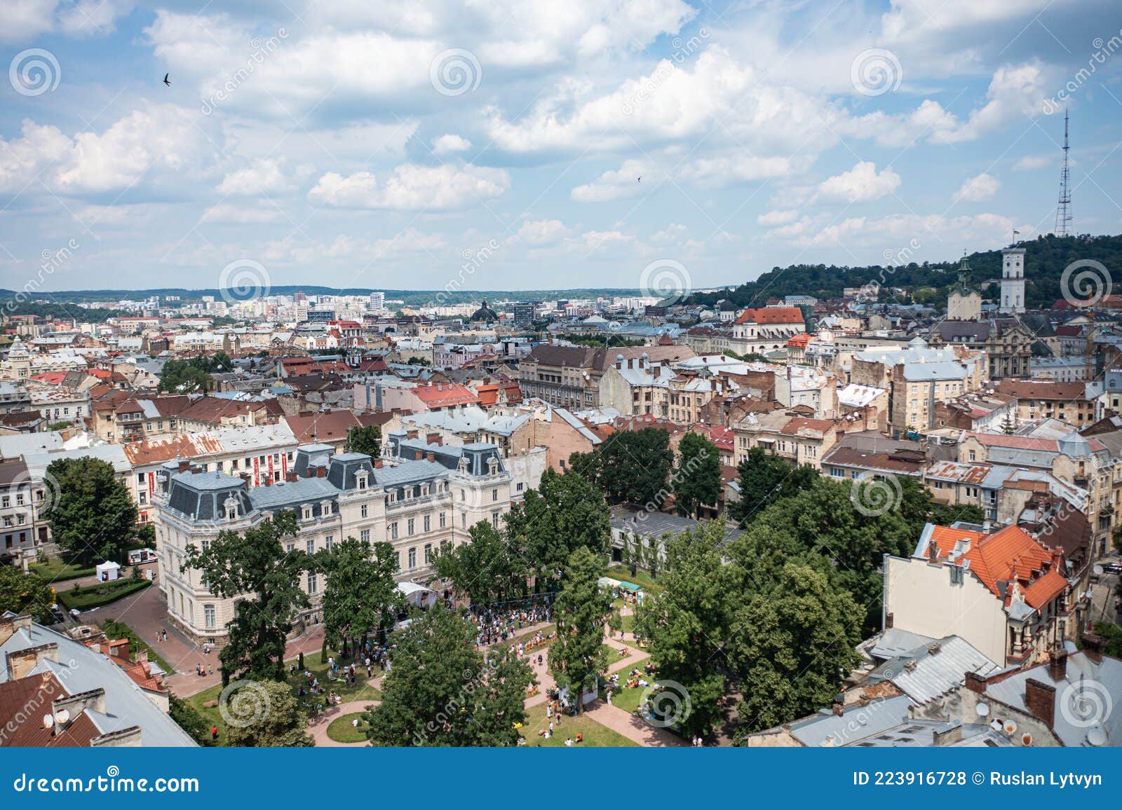 leopolis jazz fest 2021. stage near potocki palace. picnic zone. aerial view from drone