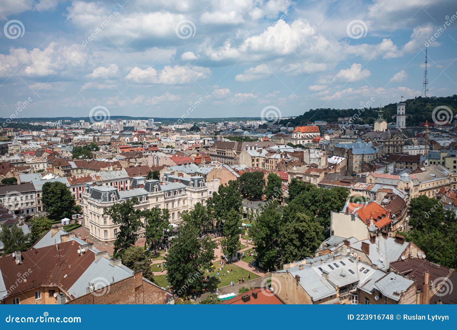 leopolis jazz fest 2021. stage near potocki palace. picnic zone. aerial view from drone