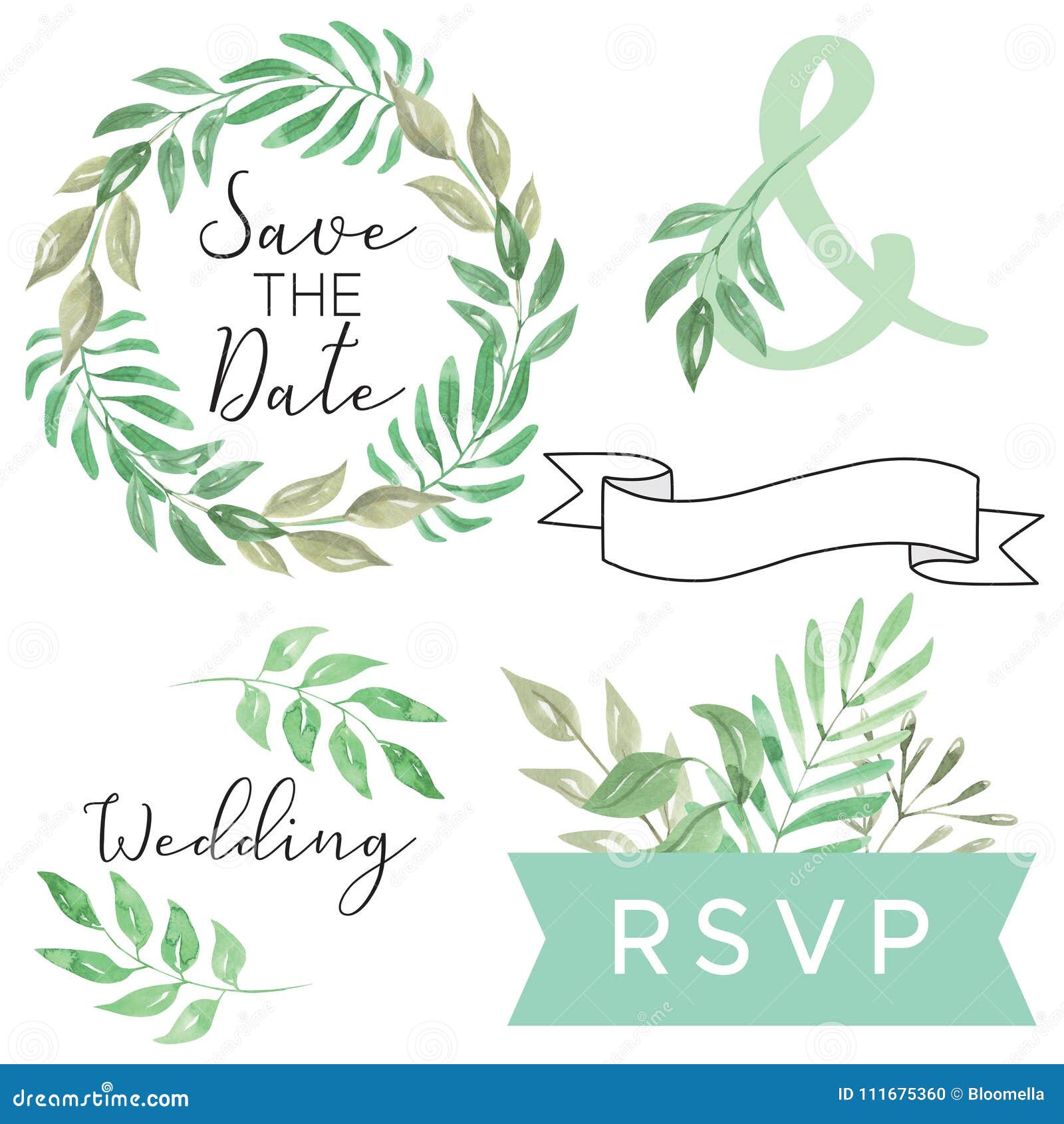 Save The Date Mariage Feuilles Aquarelle, Rectangle